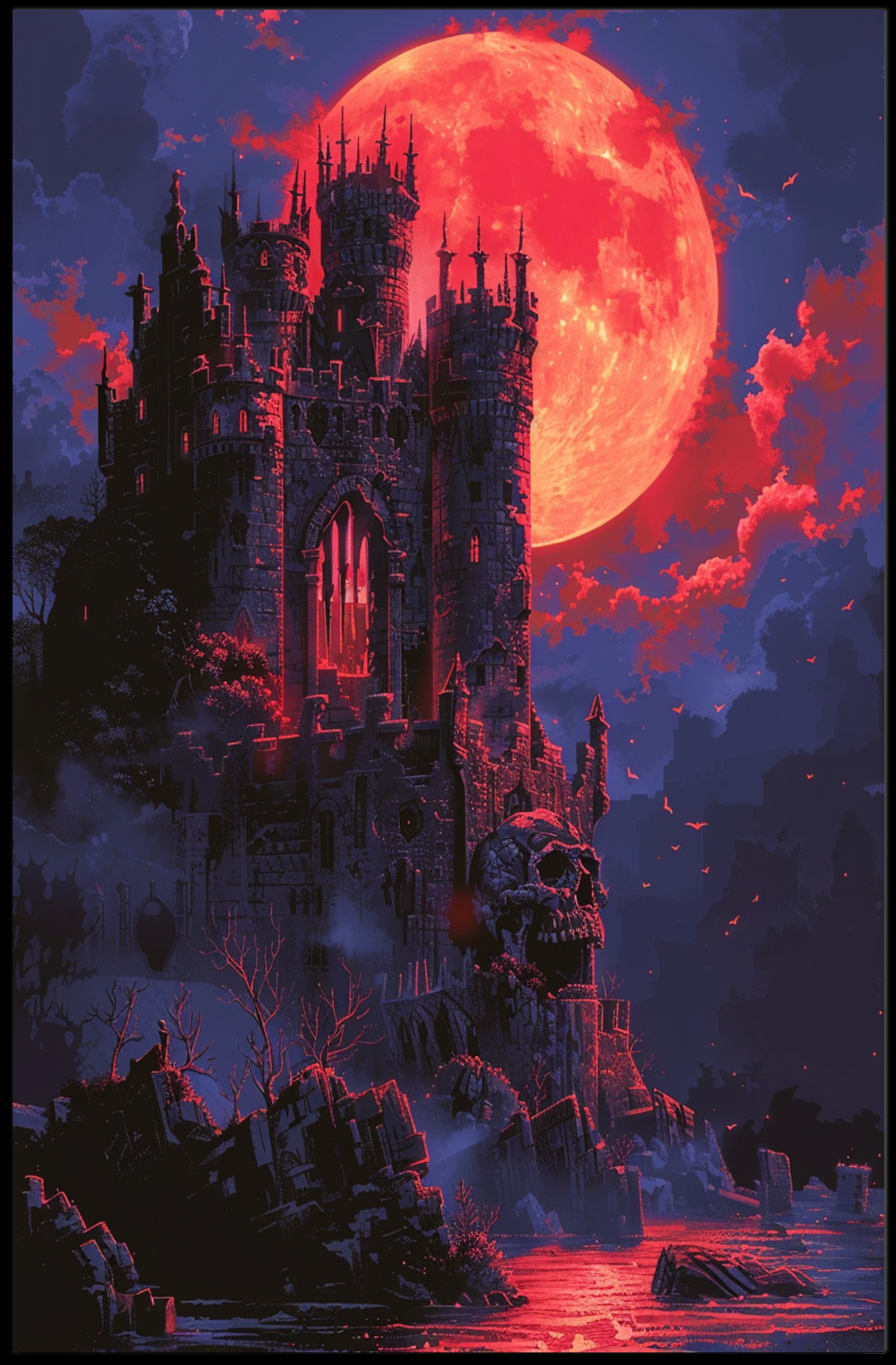 Blood Moon Castle Art Print Poster for Home Decor PosterGoat