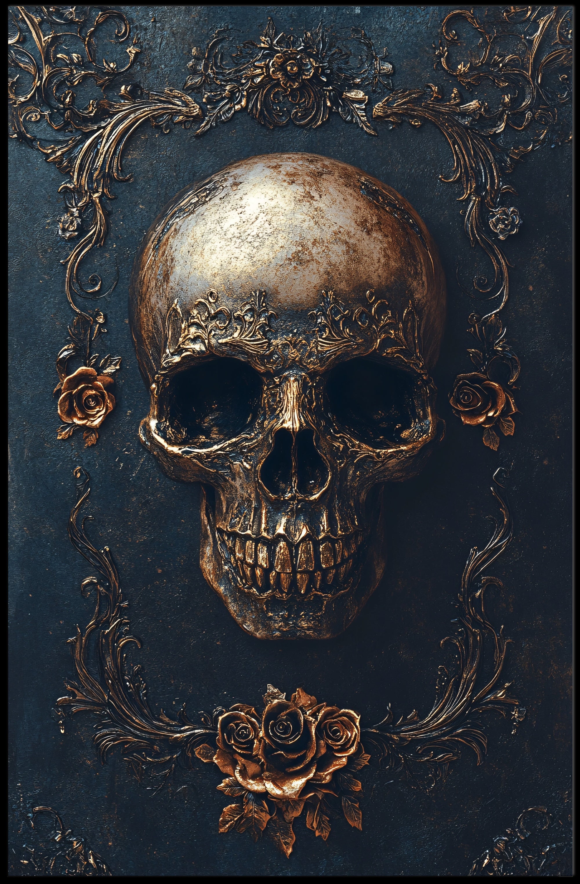 Ornate Skull And Roses Poster