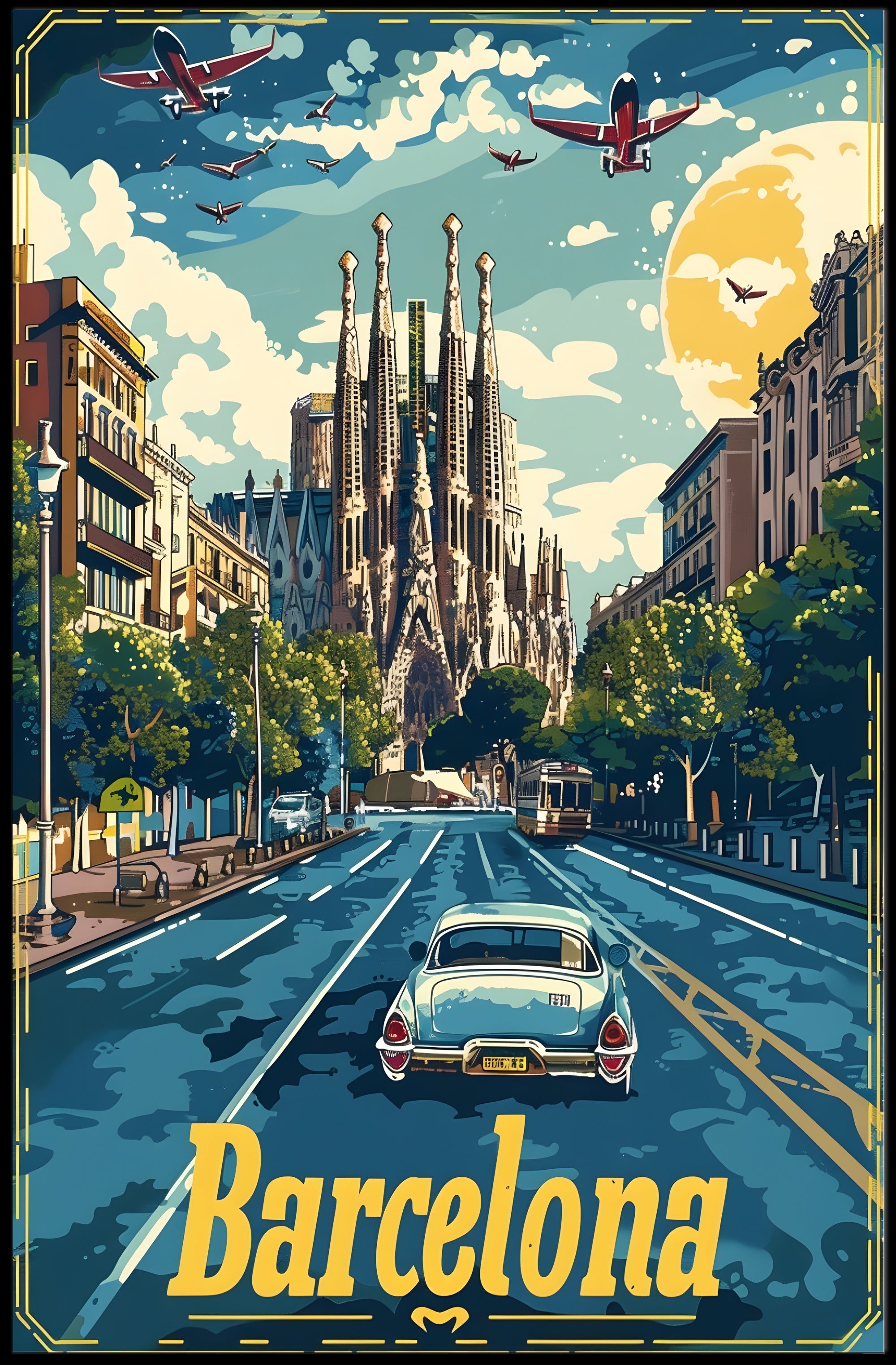 Barcelona Retro Travel Poster
