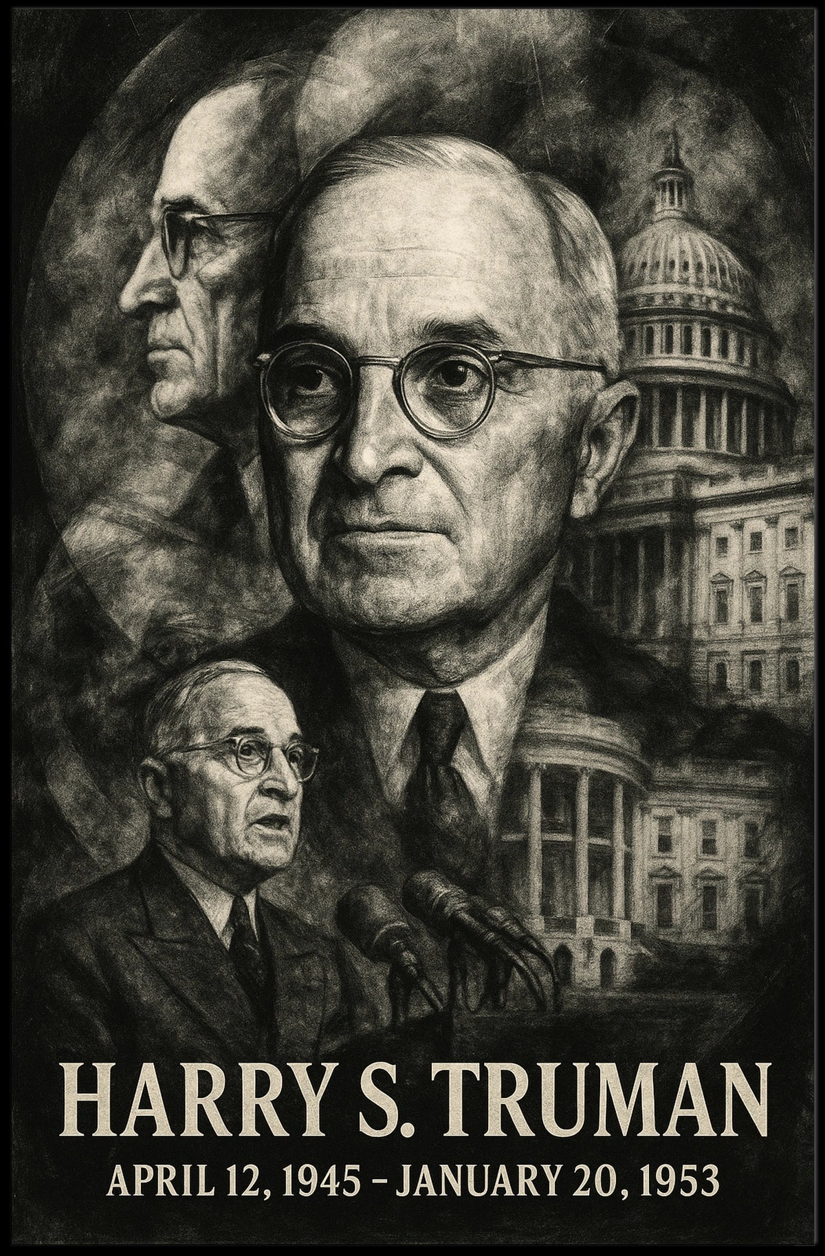 Harry S. Truman 33rd President of the United States Double Exposure Poster