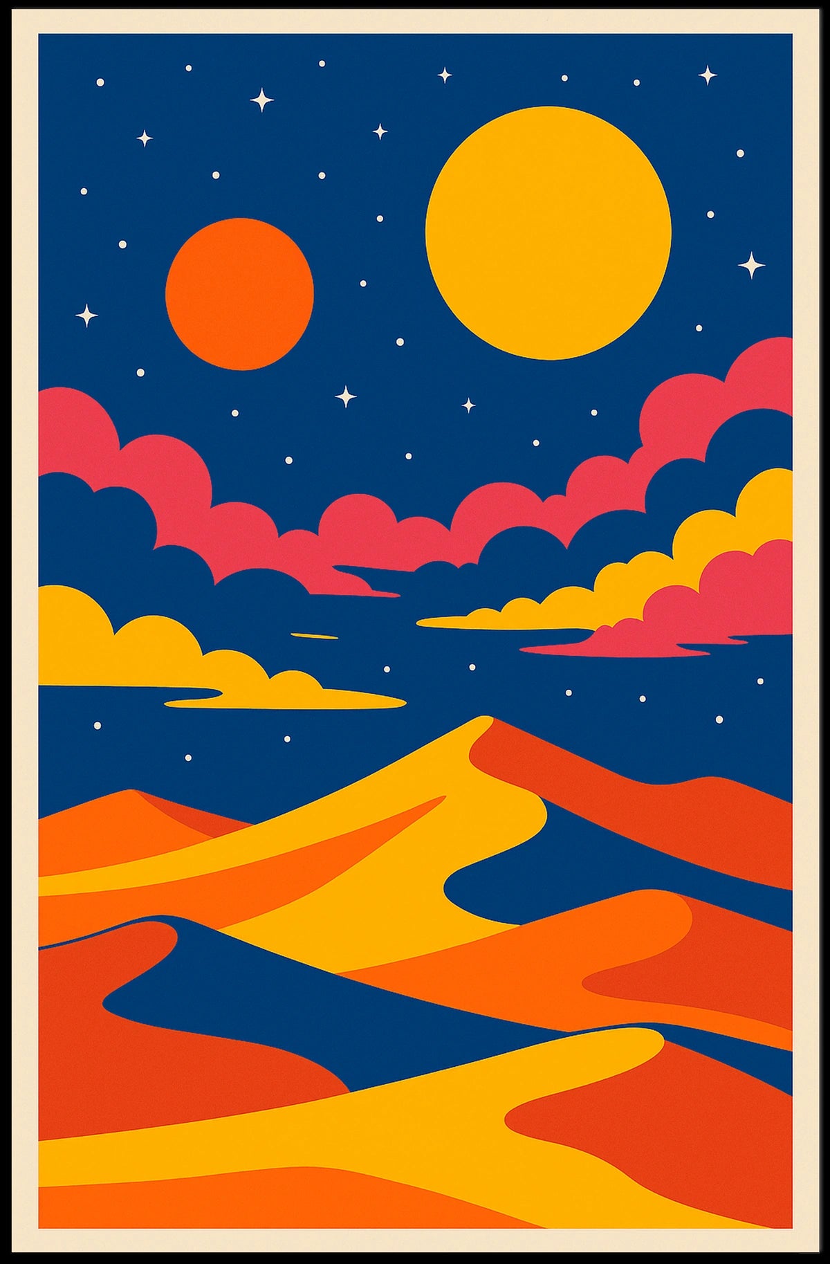 Surreal Cosmic Desert Under Abstract Futuristic Sci-Fi Poster