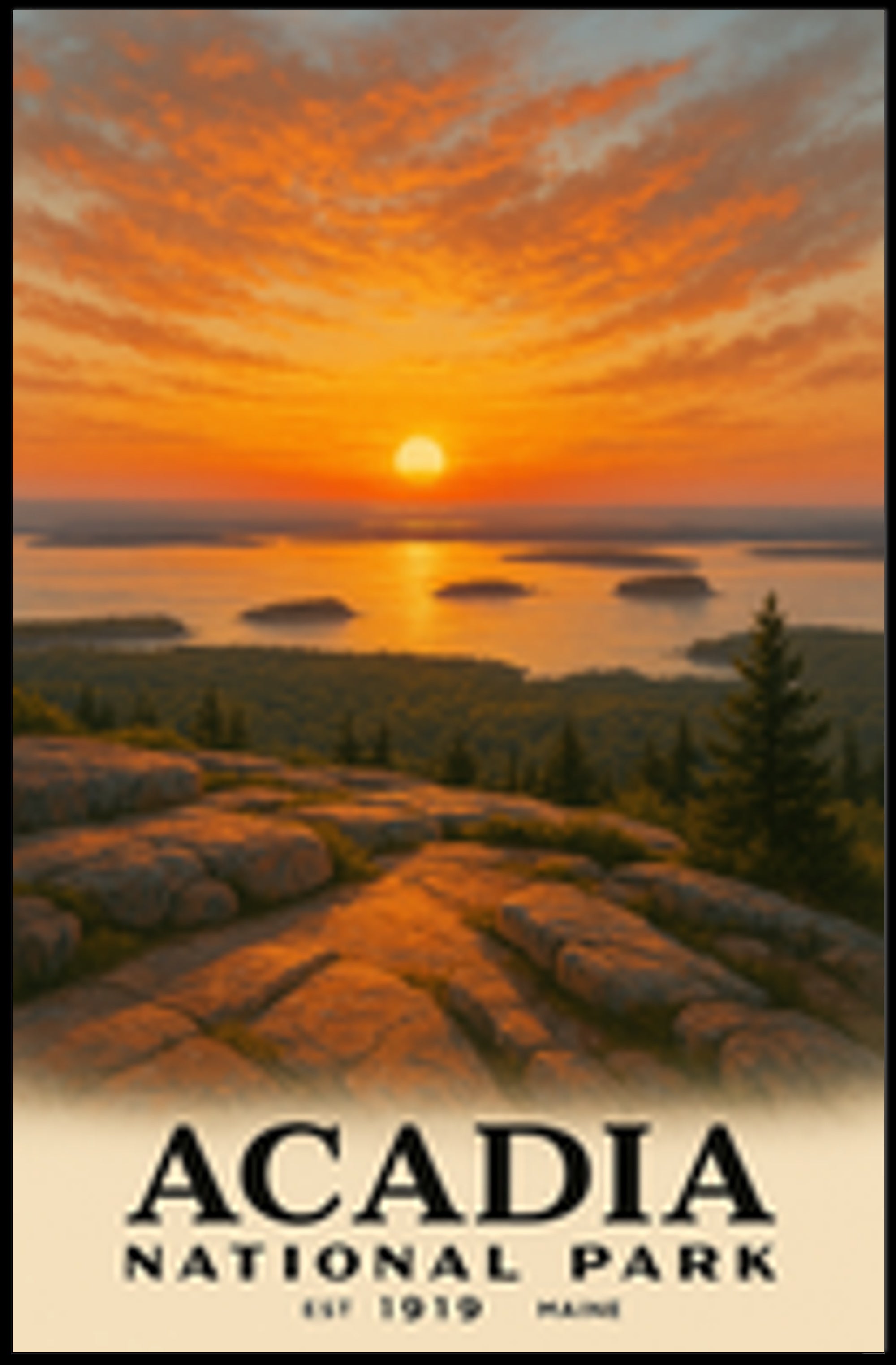 Acadia National Park Vintage Sunset Poster