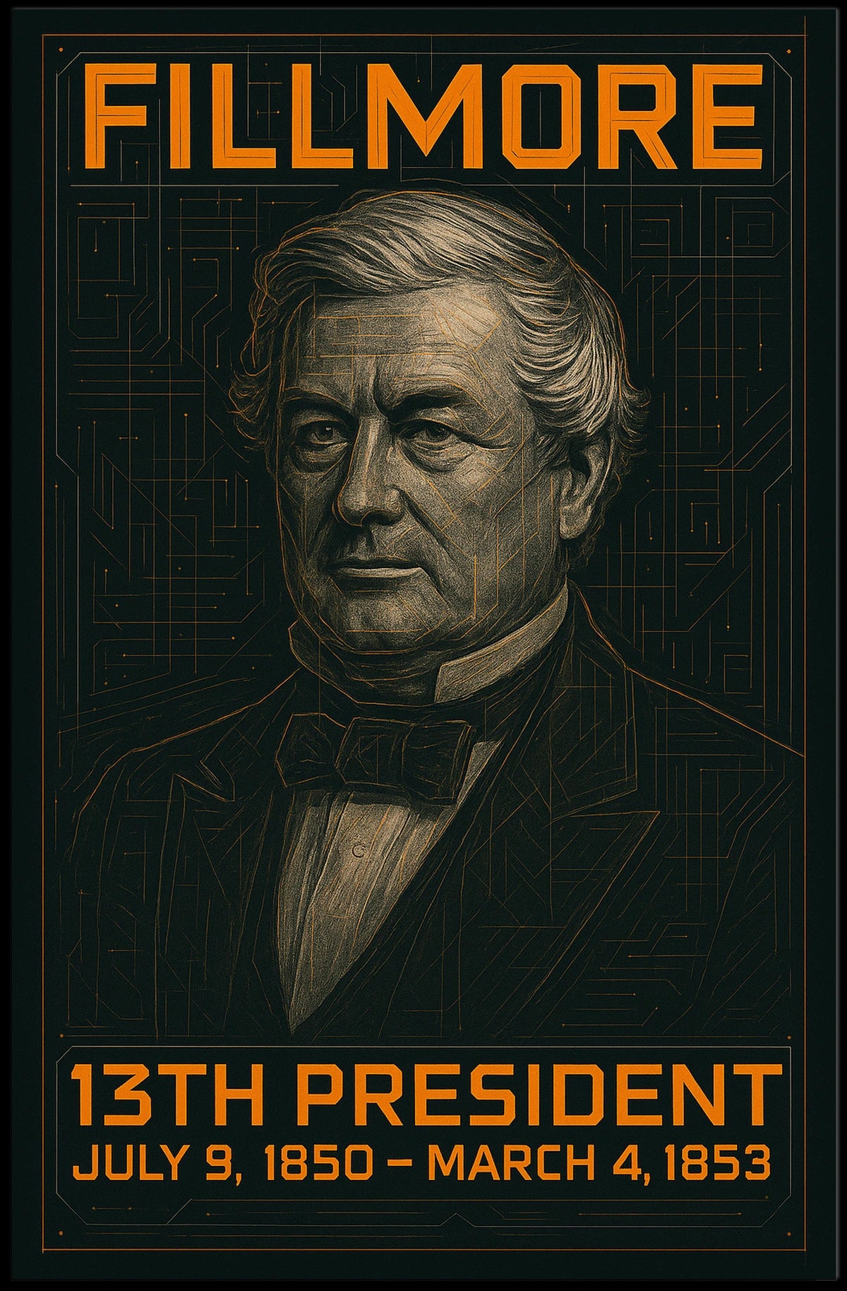Millard Fillmore 13th President of the United States Techno Schematic Poster
