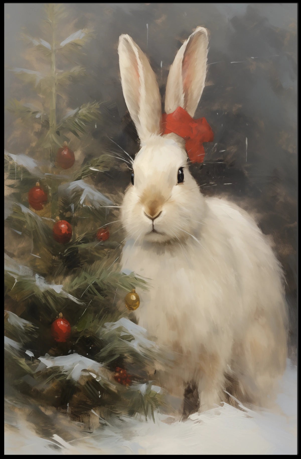 Festive Rabbit And Christmas Tree Poster