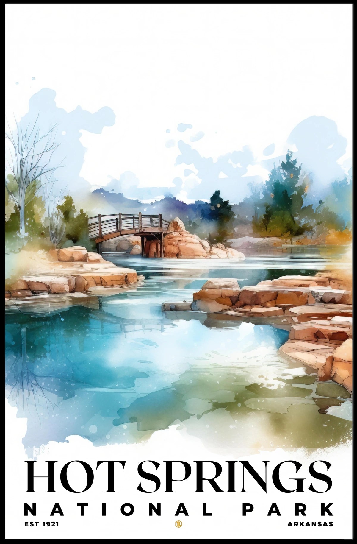 Hot Springs Watercolor Wall Art Poster