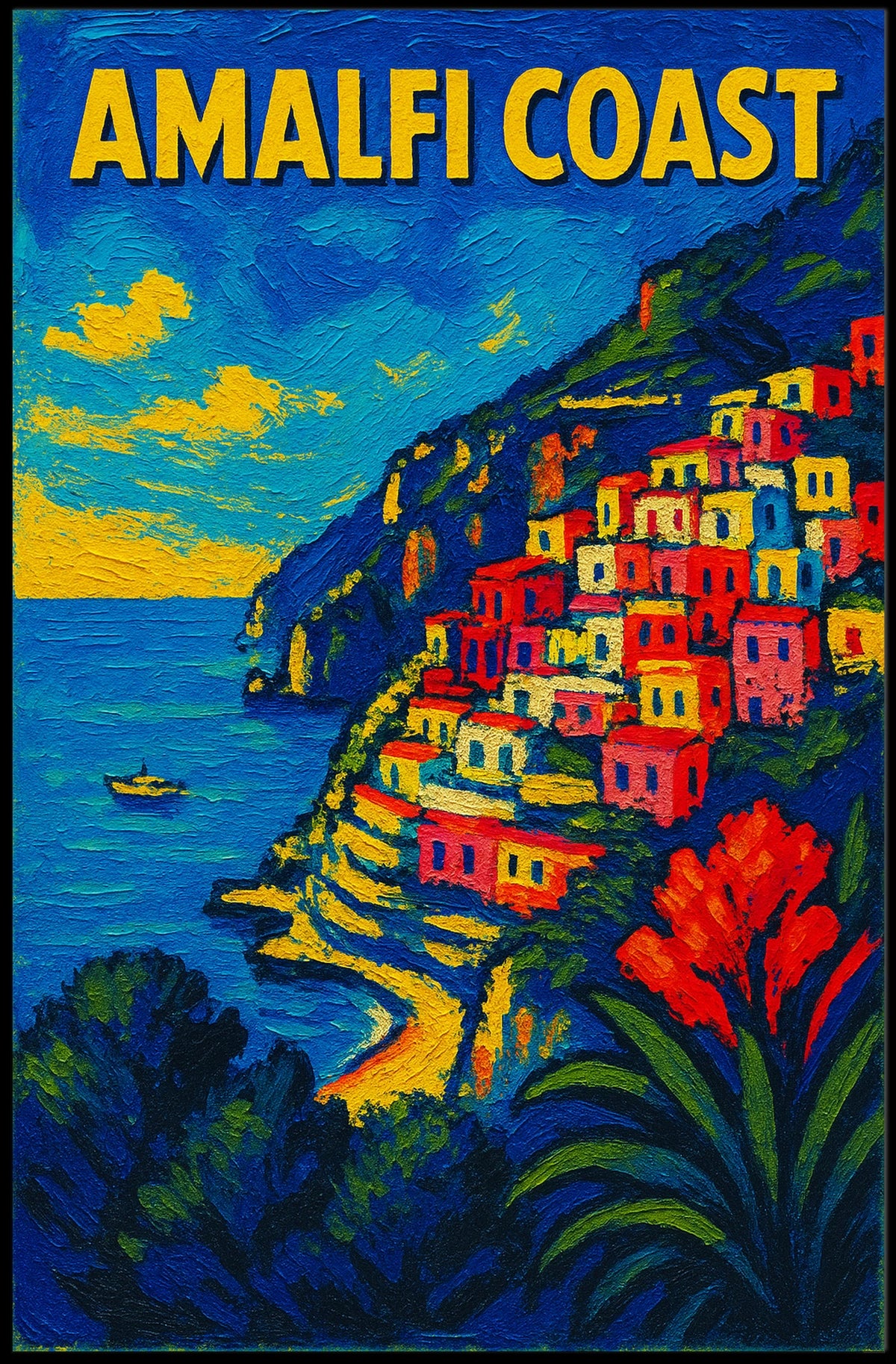 Amalfi Coast Poster Wall Art 18x24 Coastal Landscape