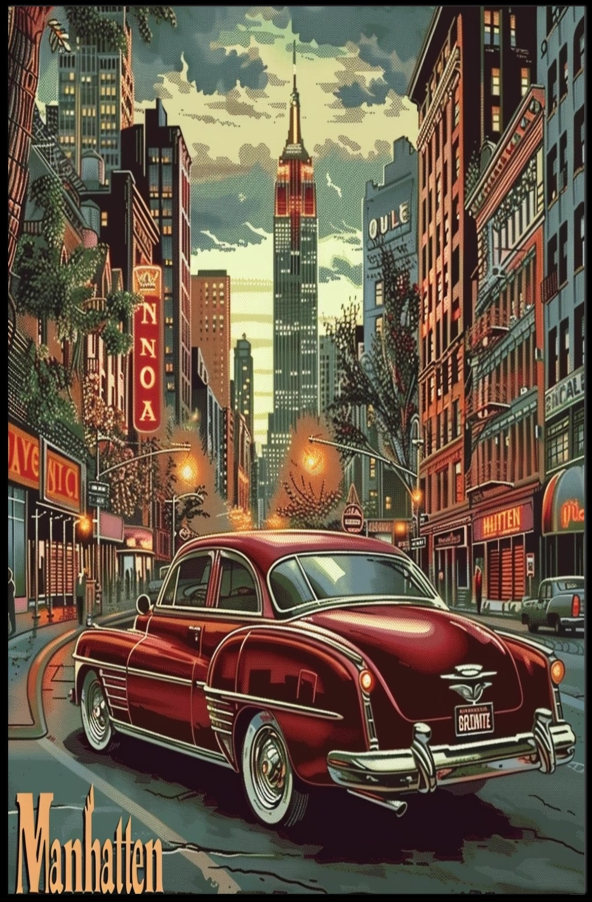 Midcentury Manhattan City Streets Poster Vintage Wall Art