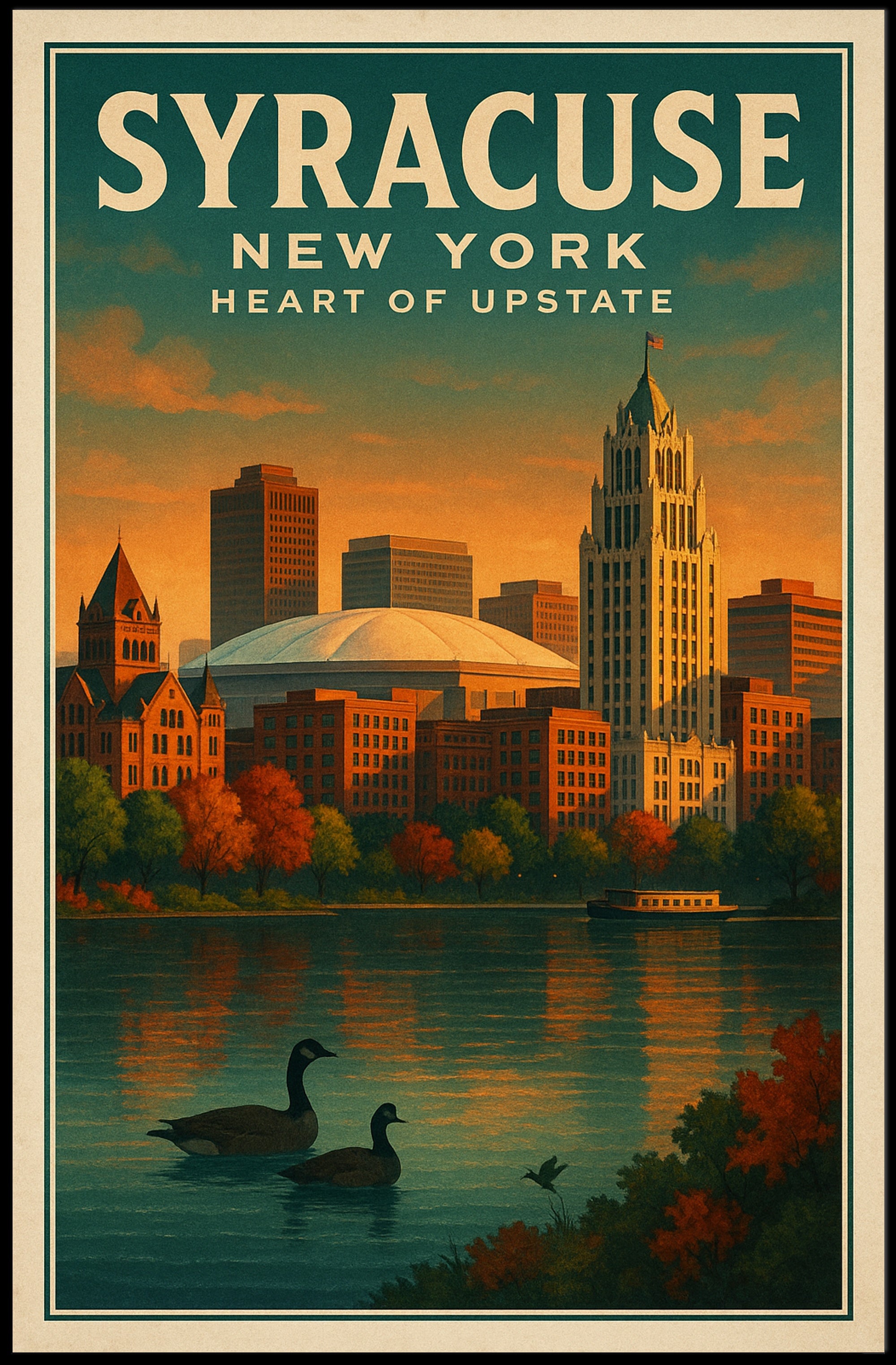 Scenic Syracuse Cityscape Poster Abstract Wall Art