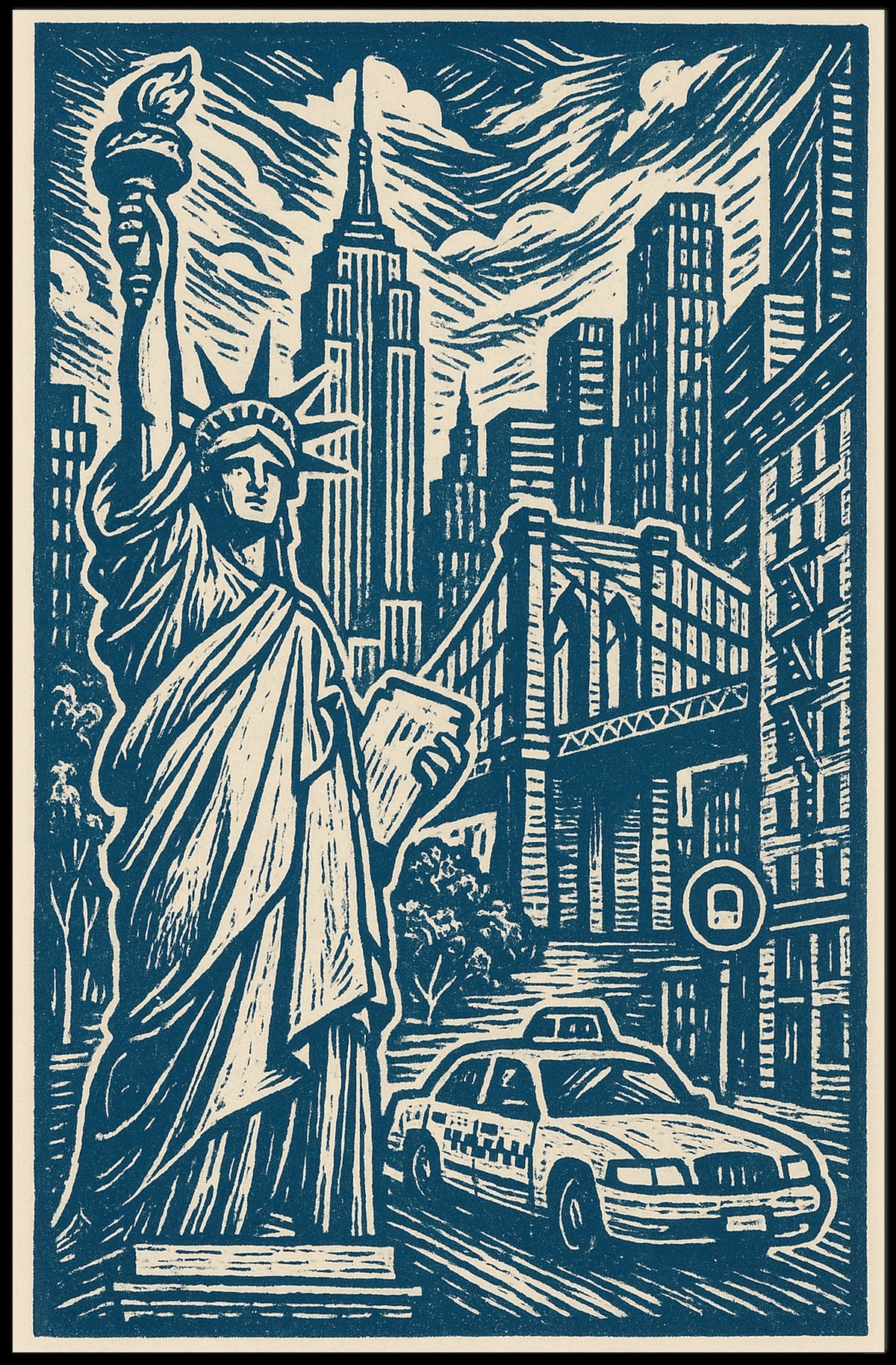 New York City Urban Landscape Poster Vintage Wall Art