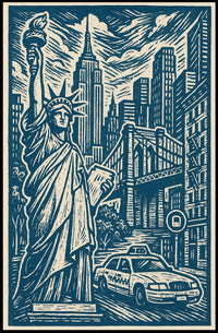 New York City Urban Landscape Poster Vintage Wall Art
