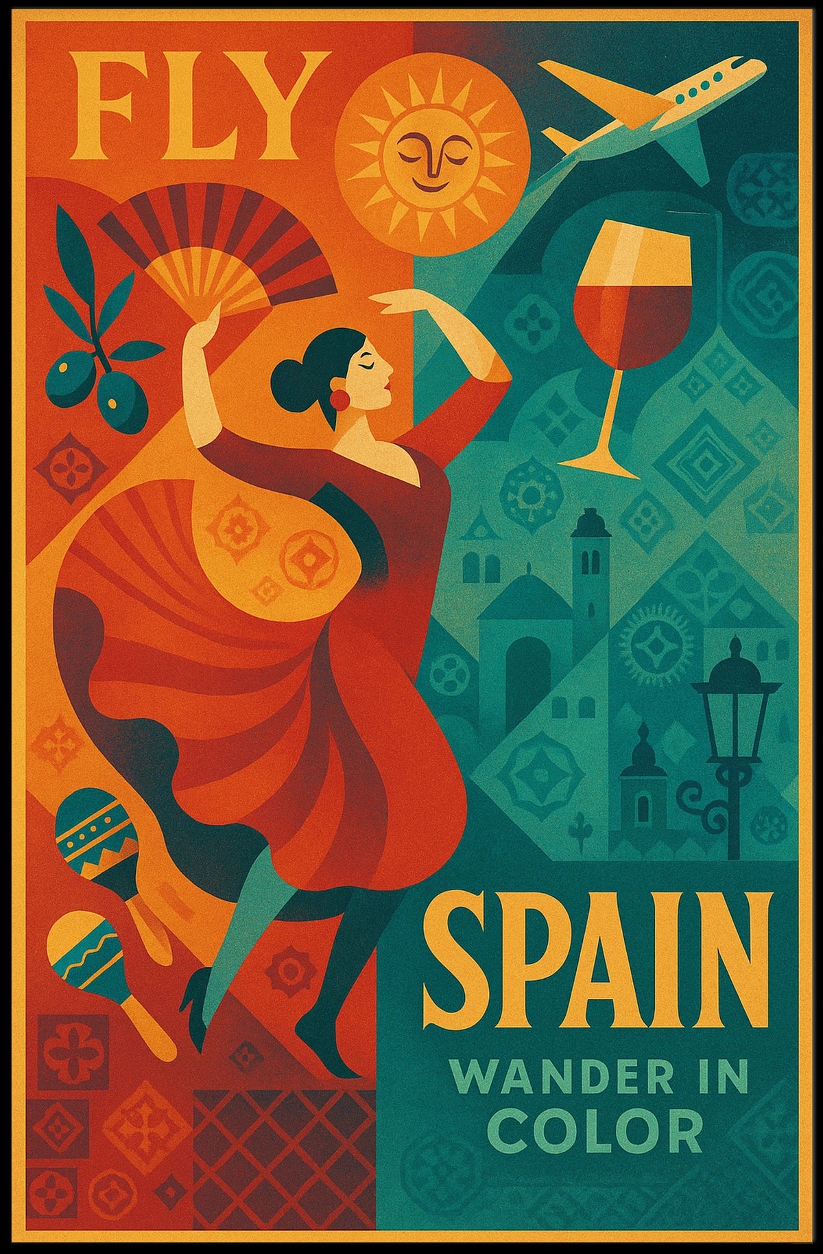 Fly to Spain Wander in Color Poster