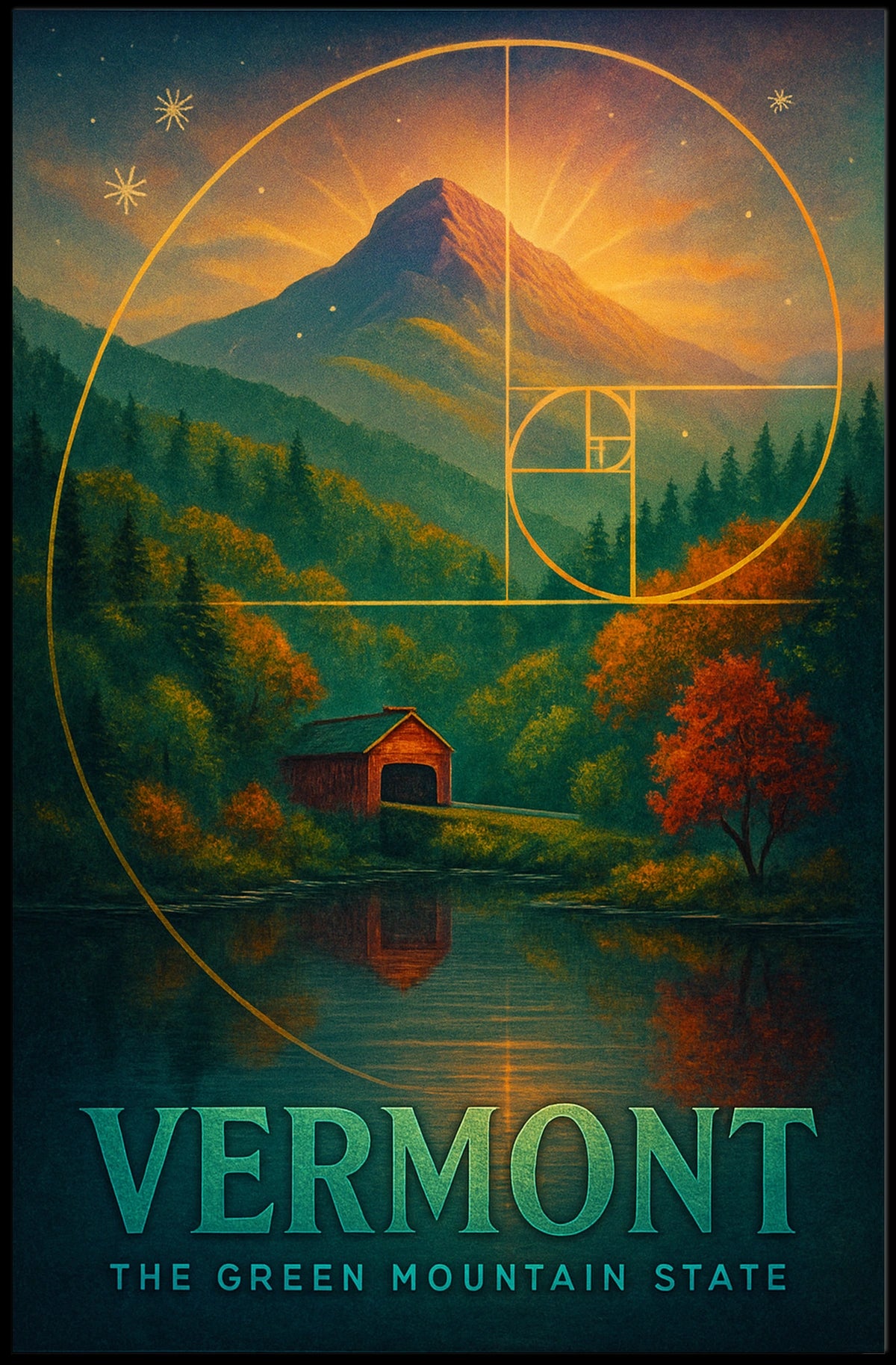 Vermont Landscape Mountain Forest Bridge Poster