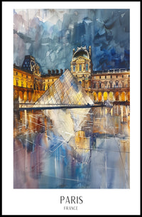 Louvre Pyramid at Night: Impressionistic Travel Poster PosterGoat