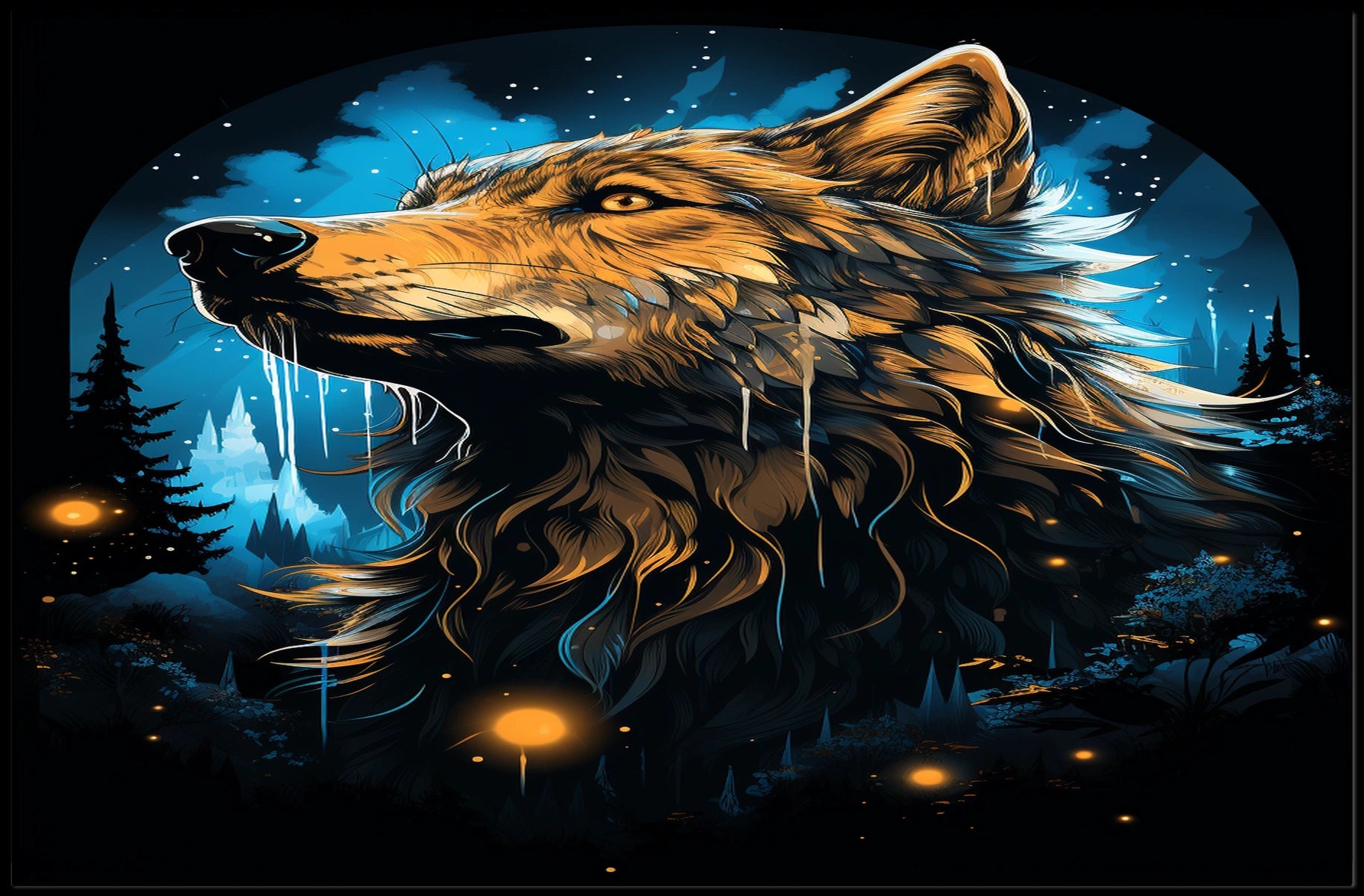 Majestic Wolf Under The Night Sky Poster