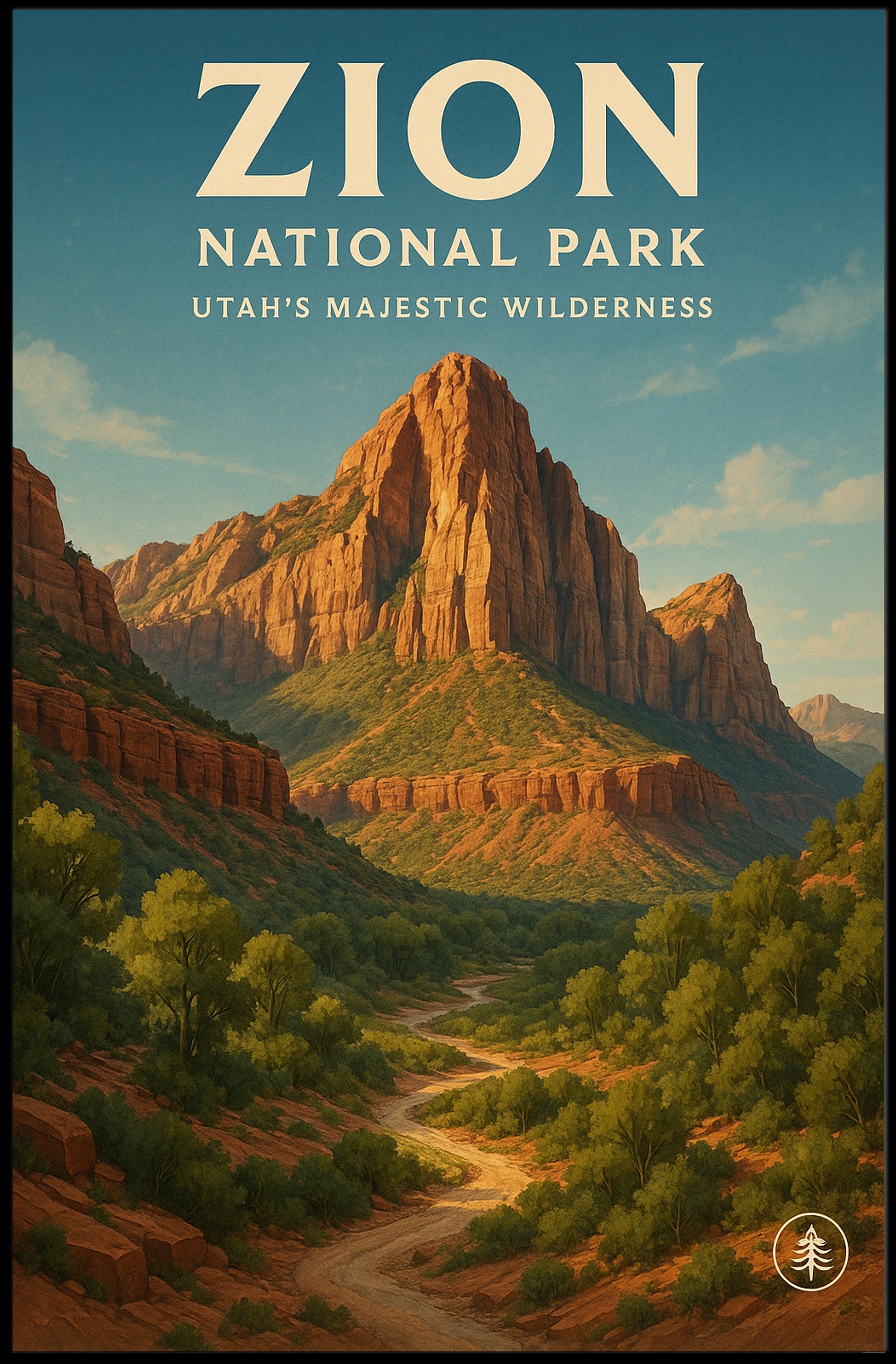 Zion National Park Vintage Red Rock Landscape Poster PosterGoat