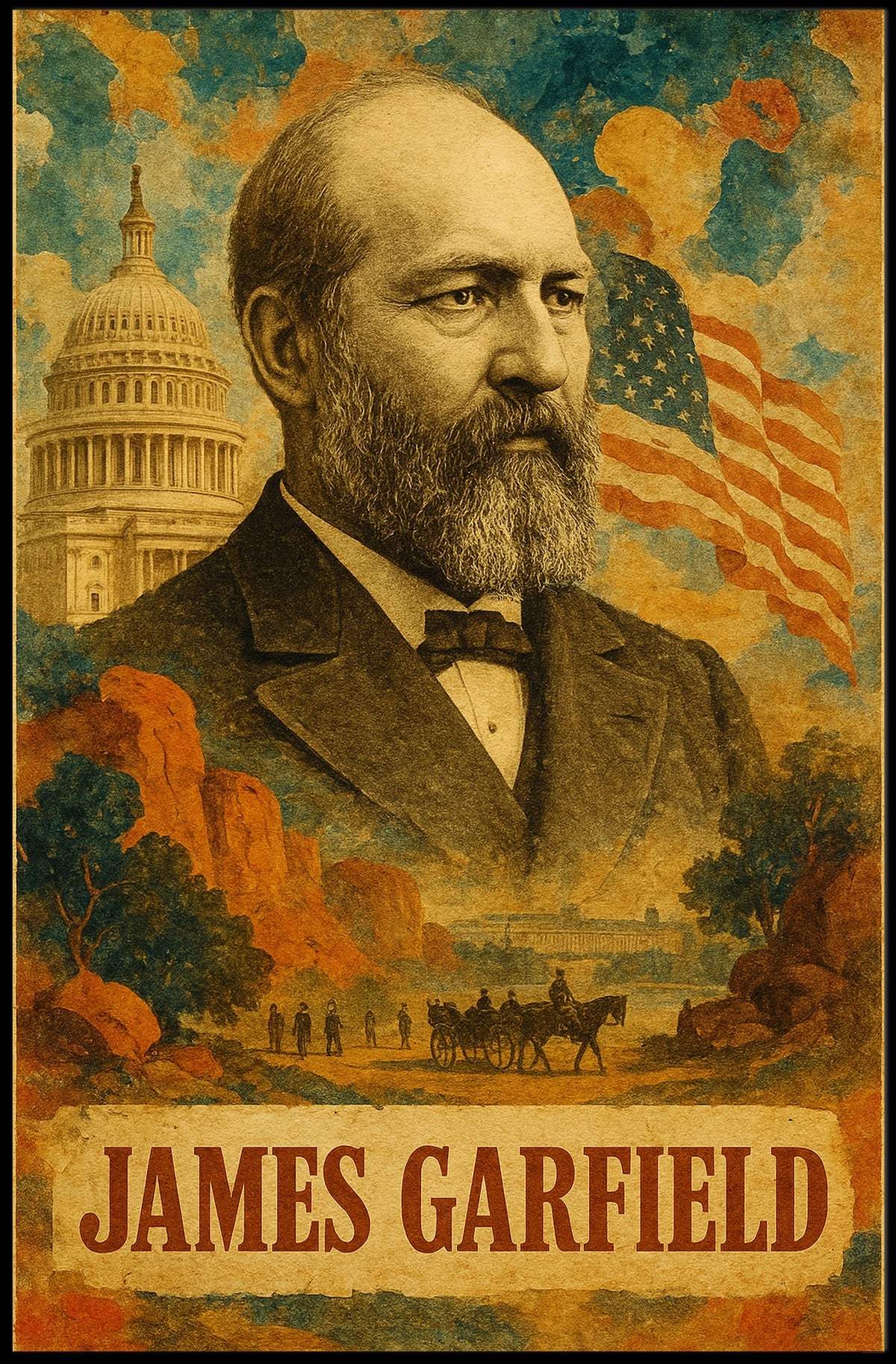 James A. Garfield 20th President of the United States Layered Digital Collage Poster