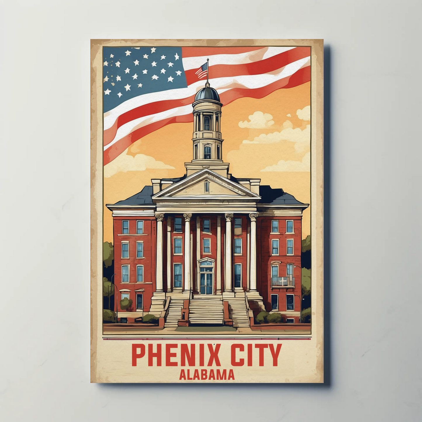 Phenix City Alabama Vintage Travel Poster Artwork