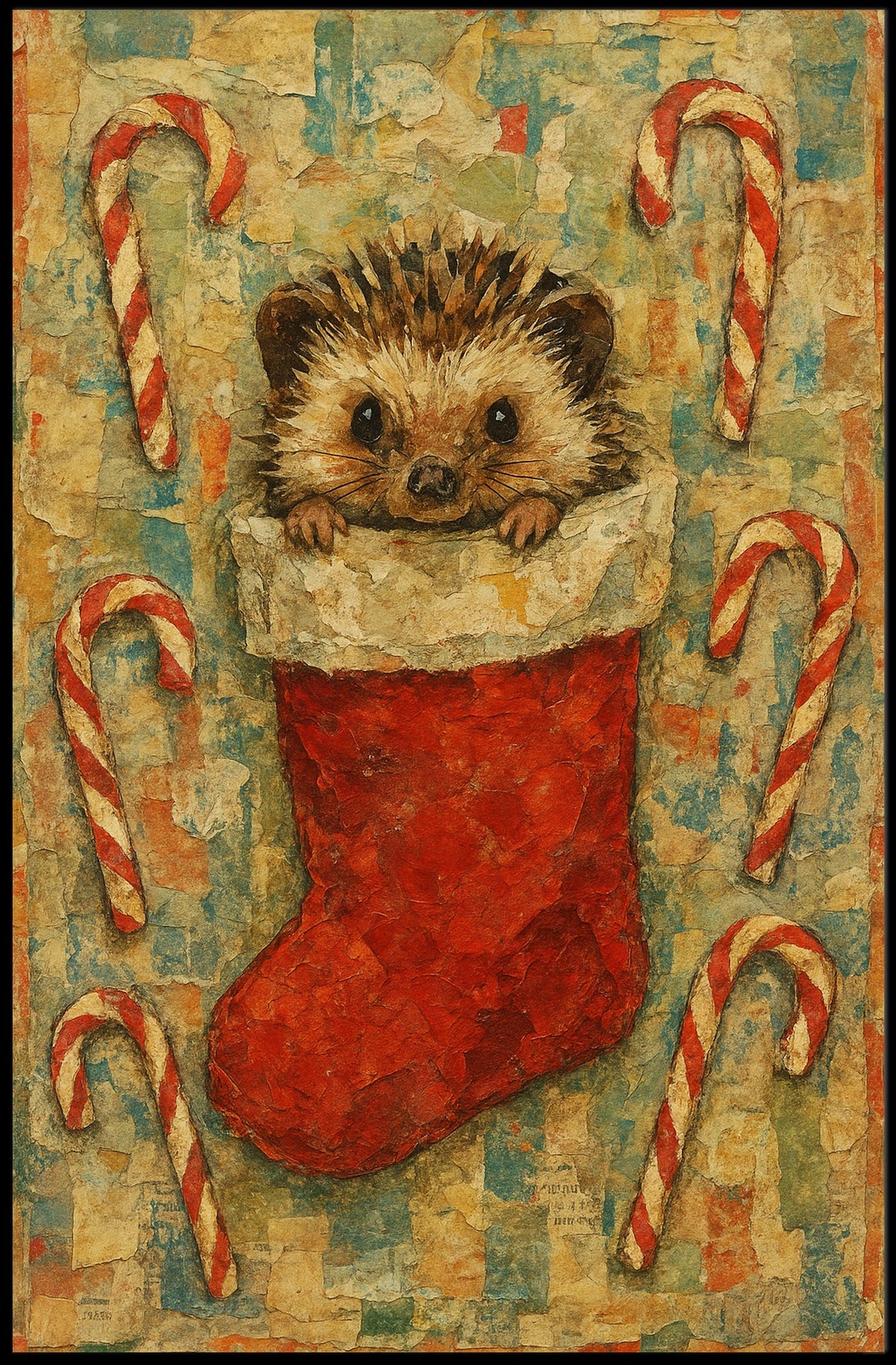 Hedgehog Stocking Woodland Animals Illustration Folklore Heritage Poster