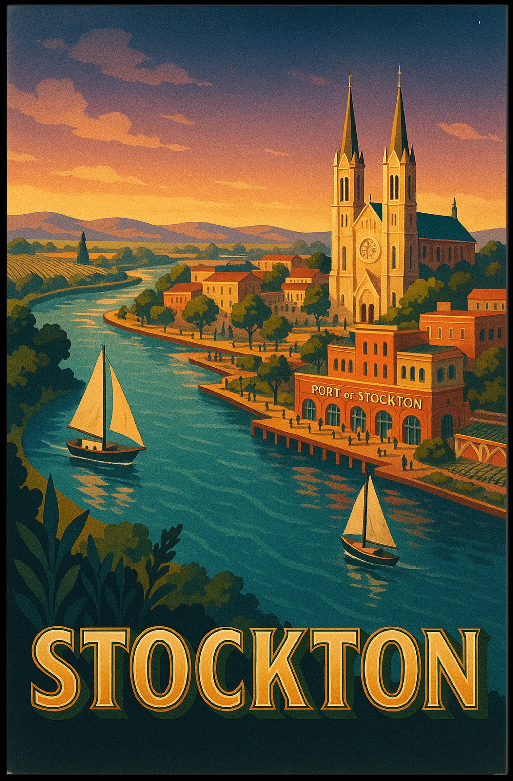 Stockton Vintage Travel Poster