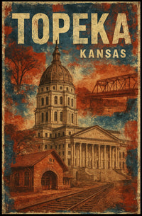 Topeka Kansas Vintage Architecture Landmarks Poster