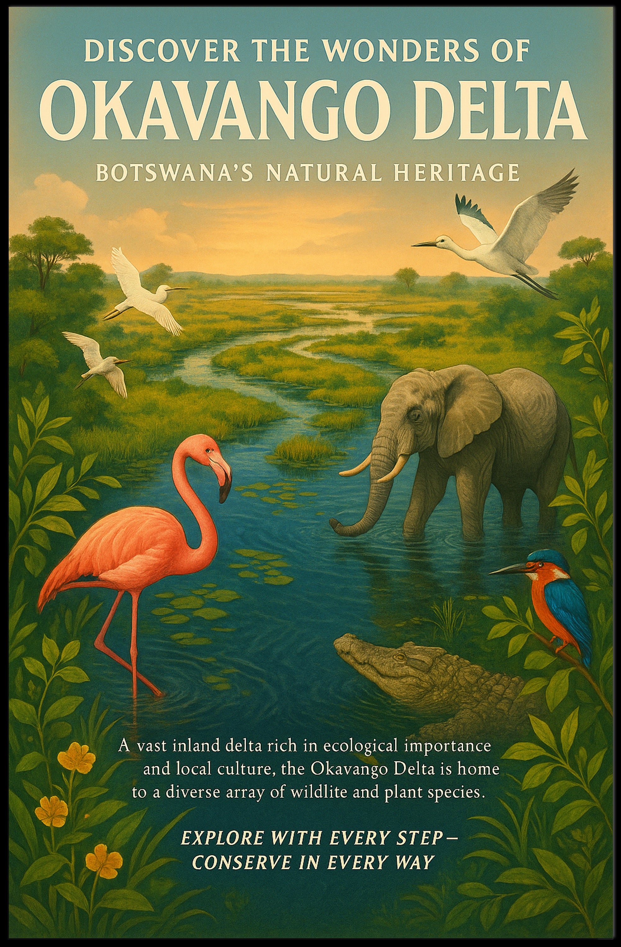 Okavango Delta Scenic Poster Vintage Travel Print