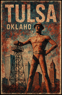 Golden Driller Tulsa Vintage Americana Poster