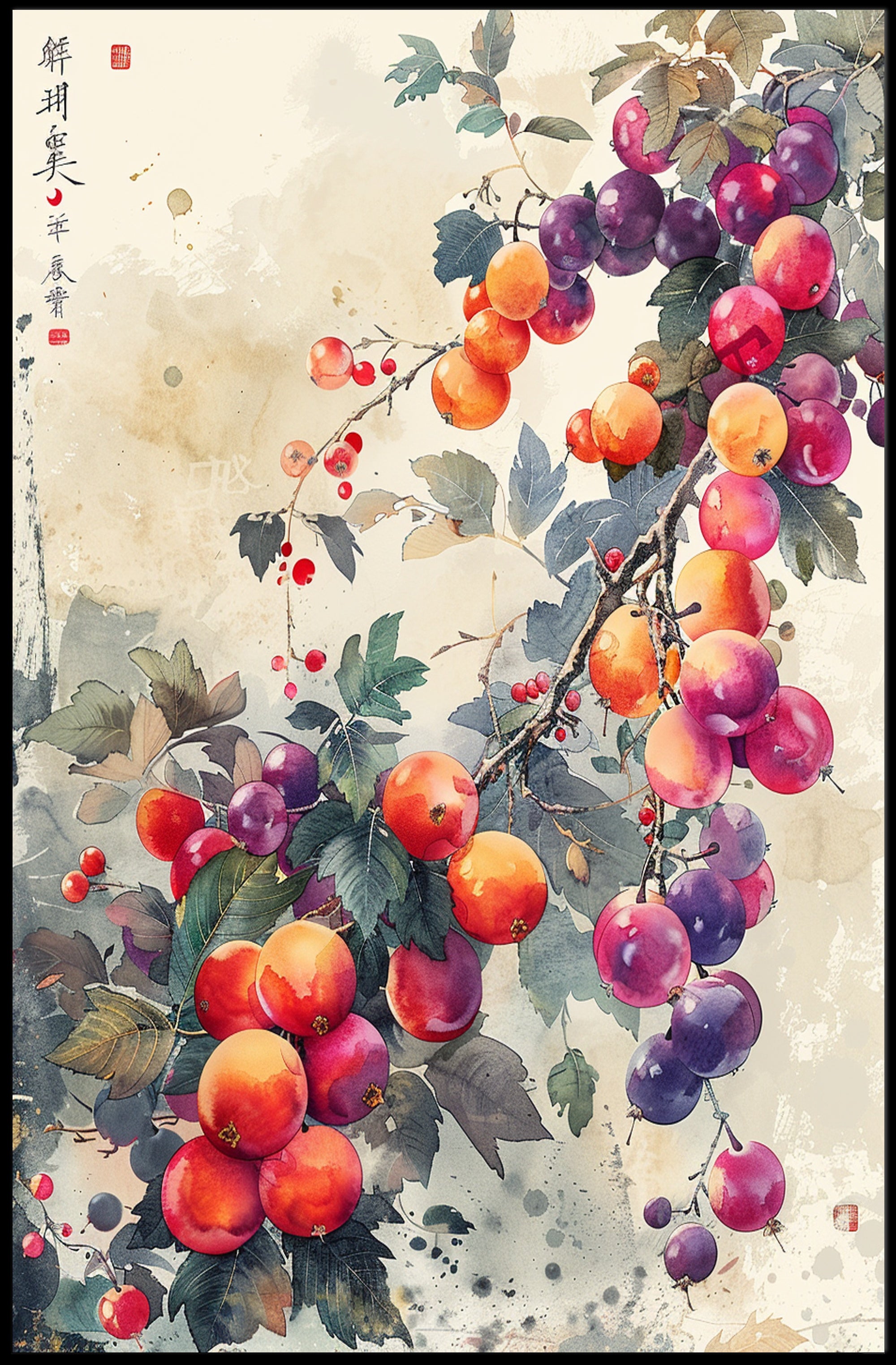 Vibrant Asian-Inspired Botanical Art Poster: Cultural Heritage Poster PosterGoat