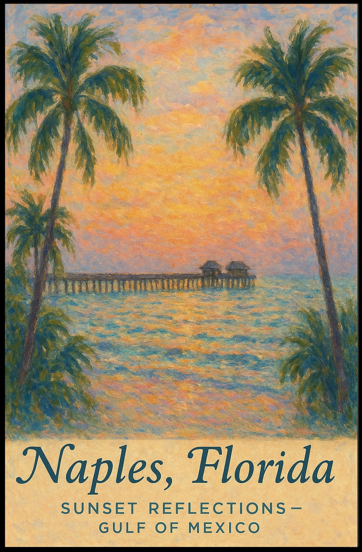 Naples Sunset Pier Impressionistic Art Poster