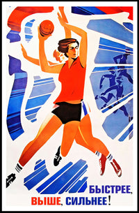 Dynamic Female Athlete Vintage Sports Propaganda Poster