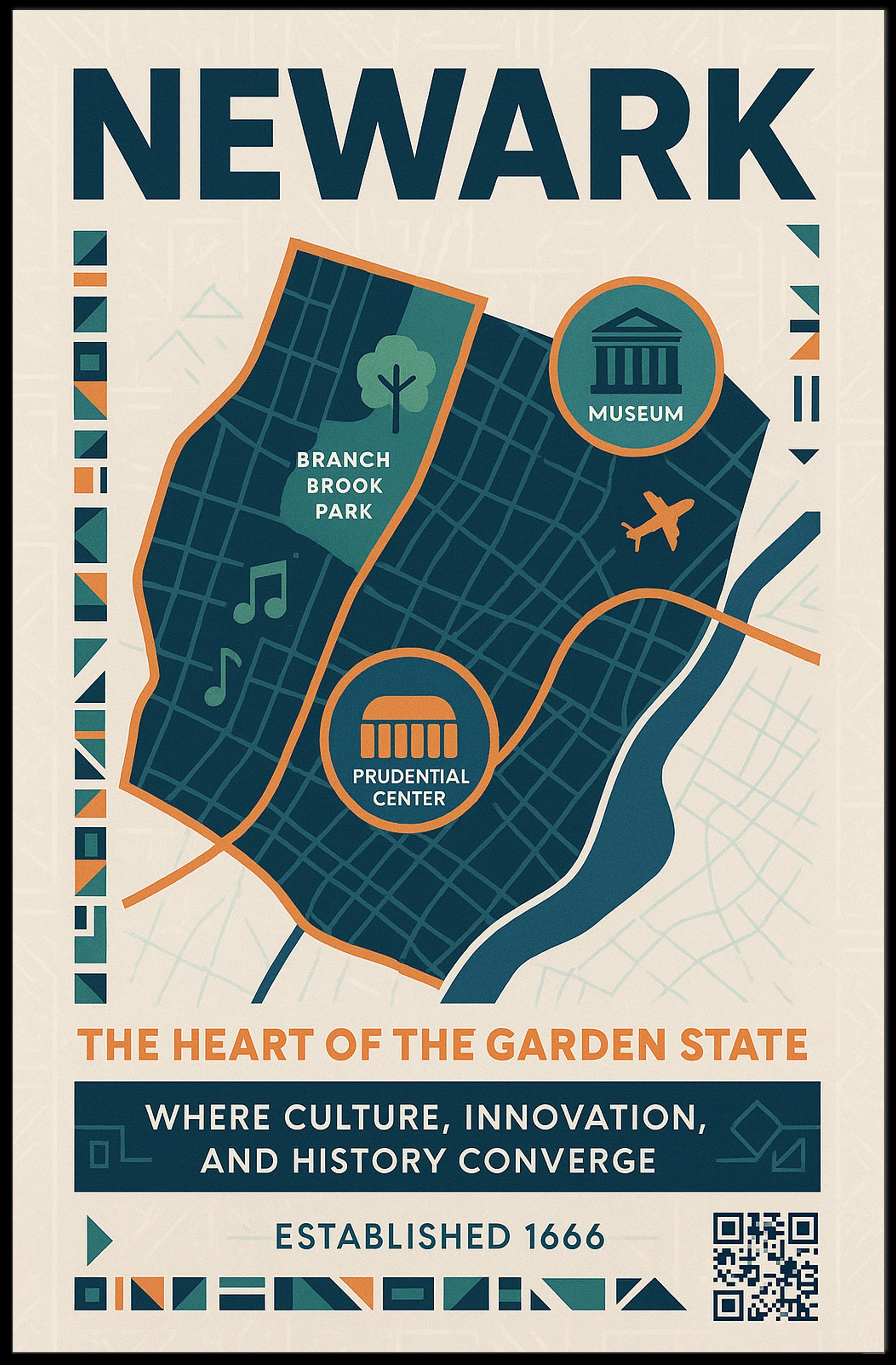 Newark Vibrant Urban Cityscape Modern Infographic Travel Poster PosterGoat