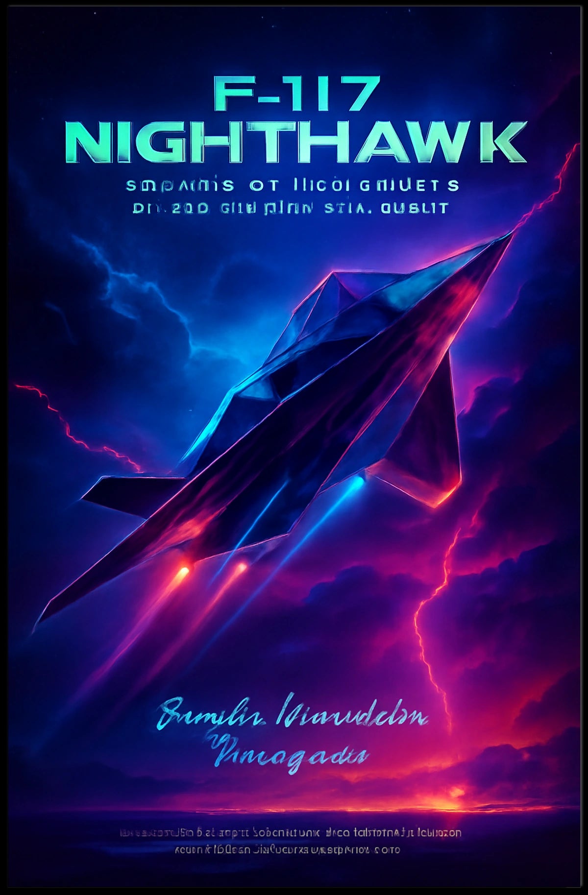 F-117 Nighthawk Jet Cosmic Neon Poster