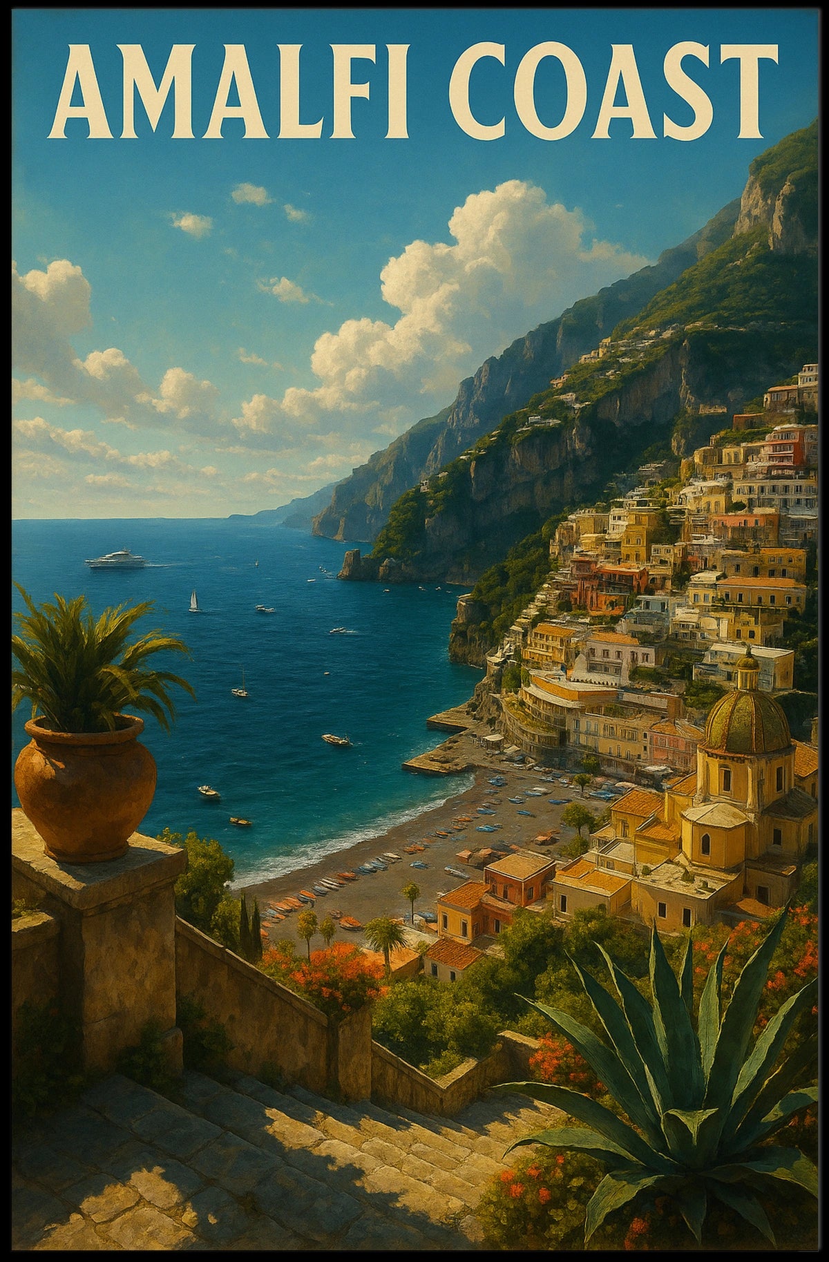 Amalfi Coast Poster Wall Art Coastal Decor Seascape View