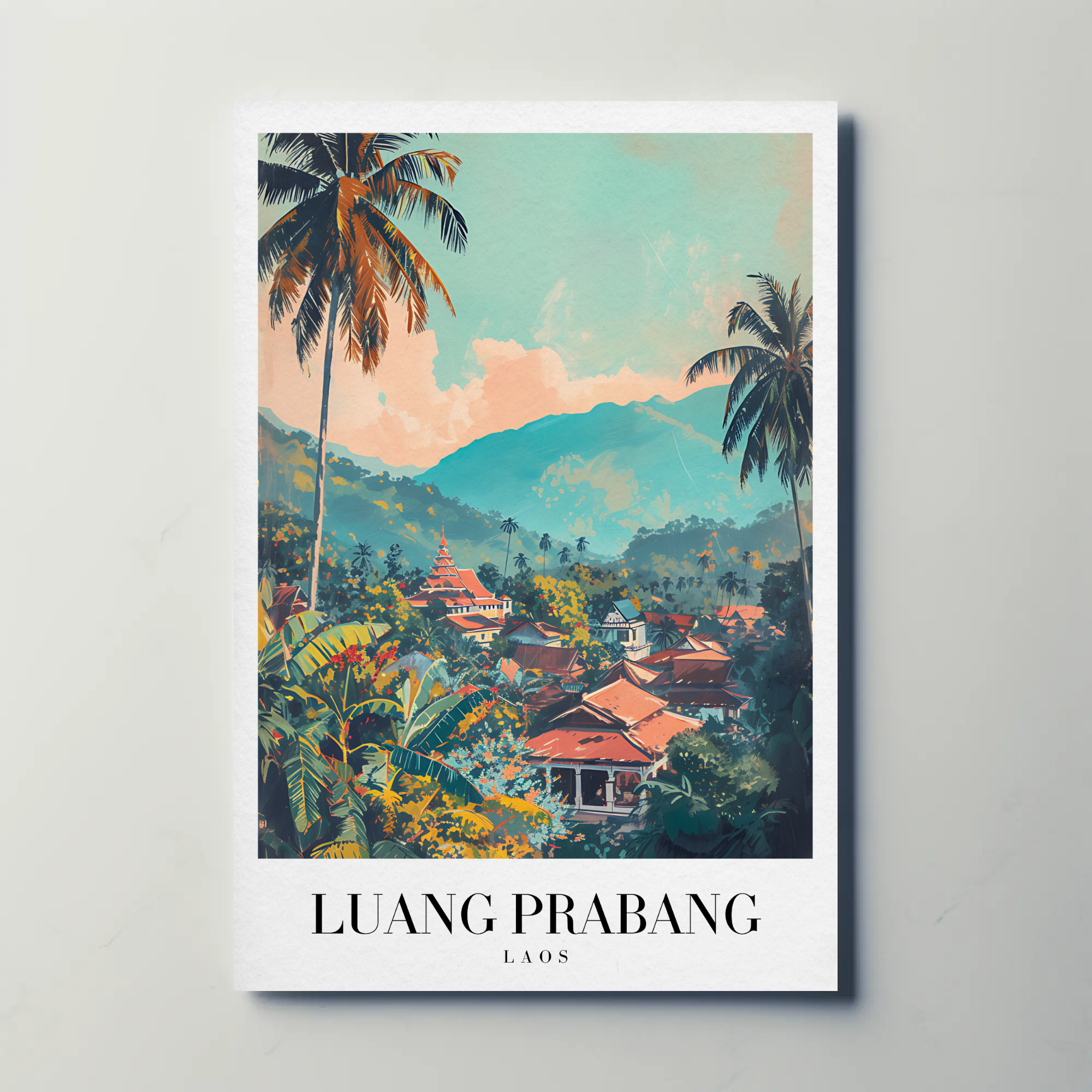 Luang Prabang Laos Mountains Jungle Temples Travel Poster