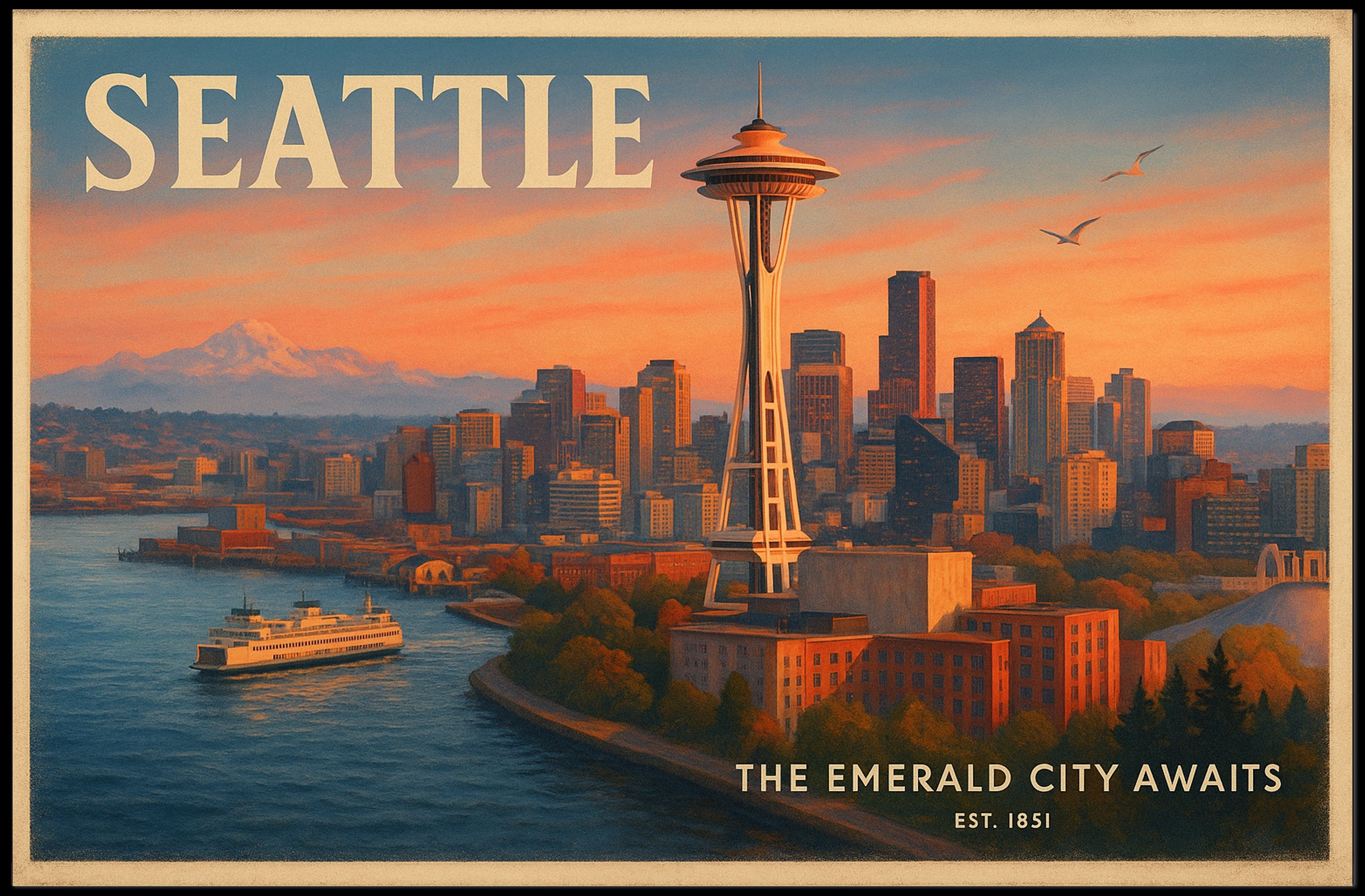 Welcome to Seattle Travel Poster Art Print