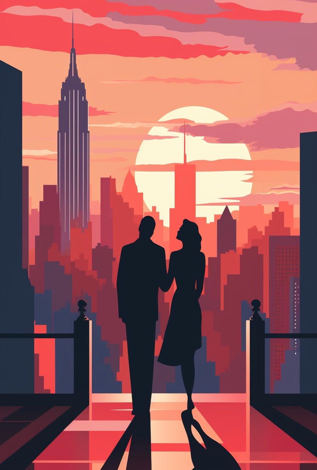 Romantic Skyline Silhouette: Classic NYC Art Poster