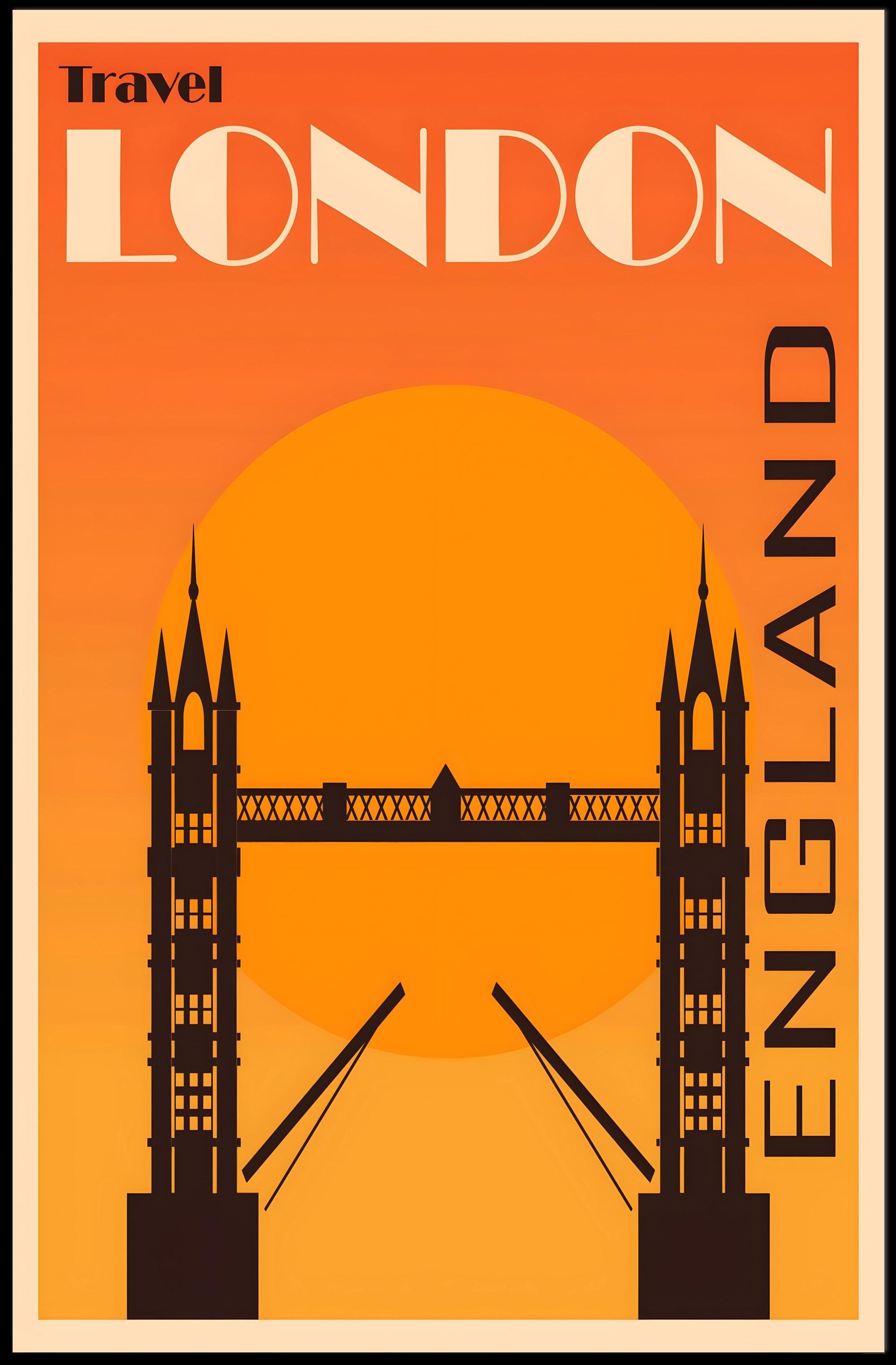 Stylized 1920s London Tower Bridge Art Deco Travel Poster