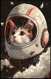 Cosmic Catventure Digital Painting Whimsical Surreal Poster
