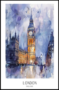 London Watercolor Cityscape: Big Ben & Parliament Travel Poster PosterGoat