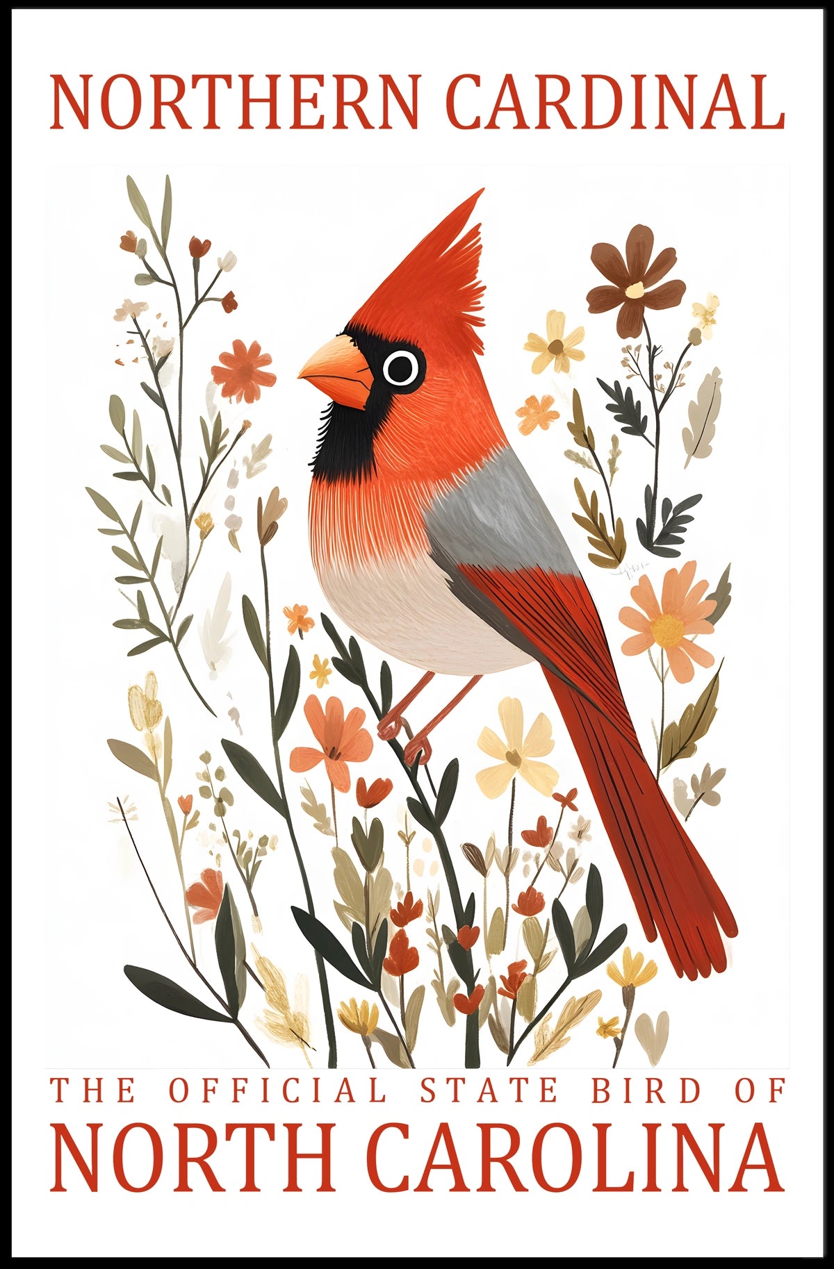Northern Cardinal State Bird Nature Art Poster