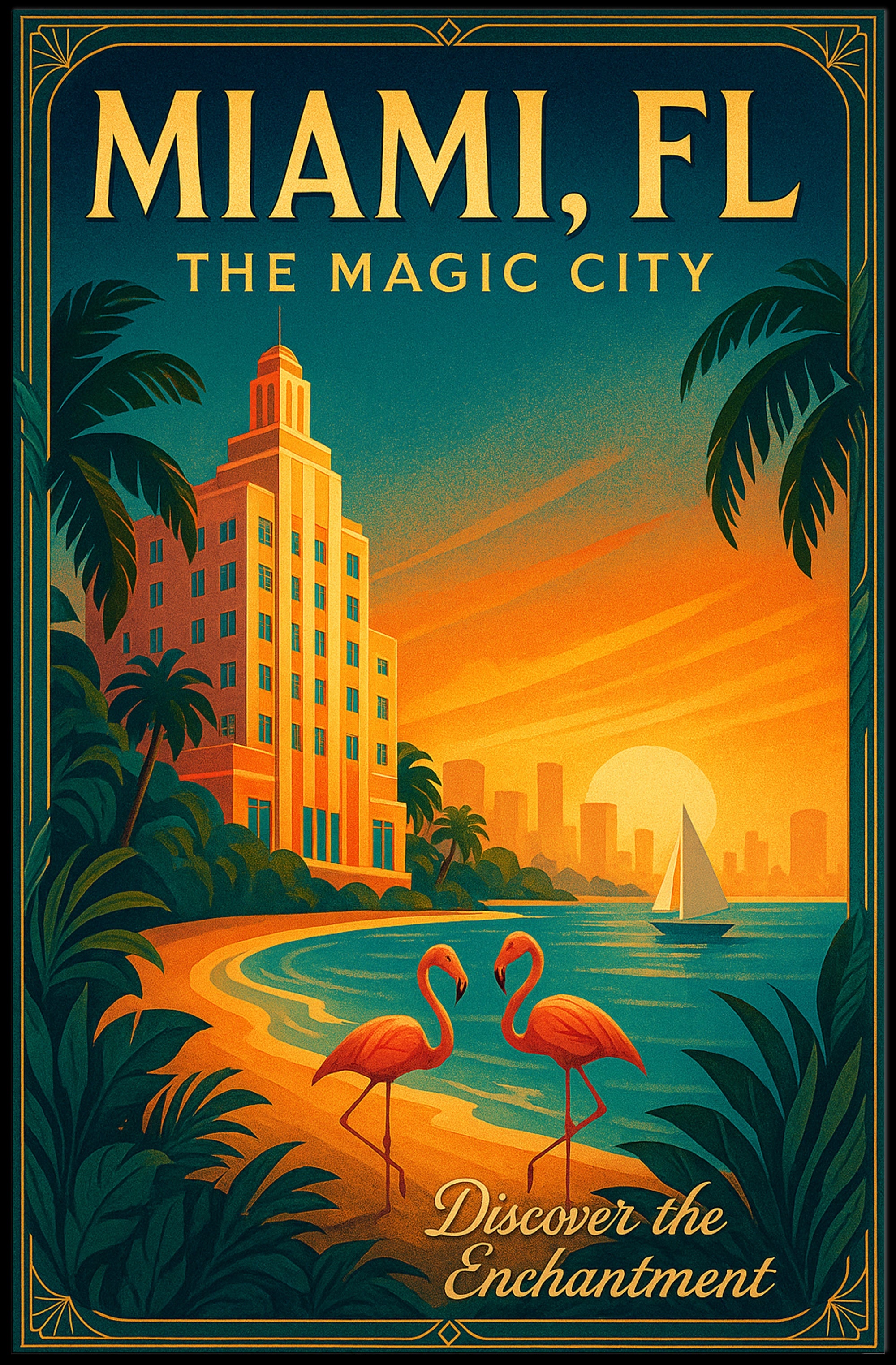 Miami Sunset Magic: Vintage Travel Art Poster