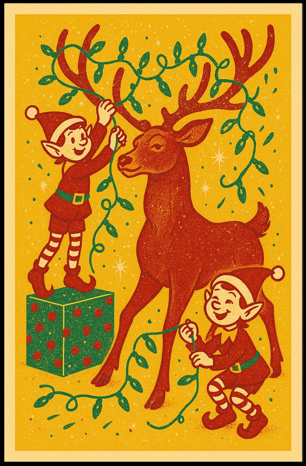 Festive Elves And Reindeer Poster