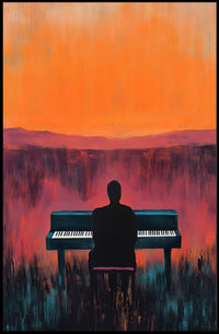 Piano Silhouette Sunset Poster Wall Art Atmospheric