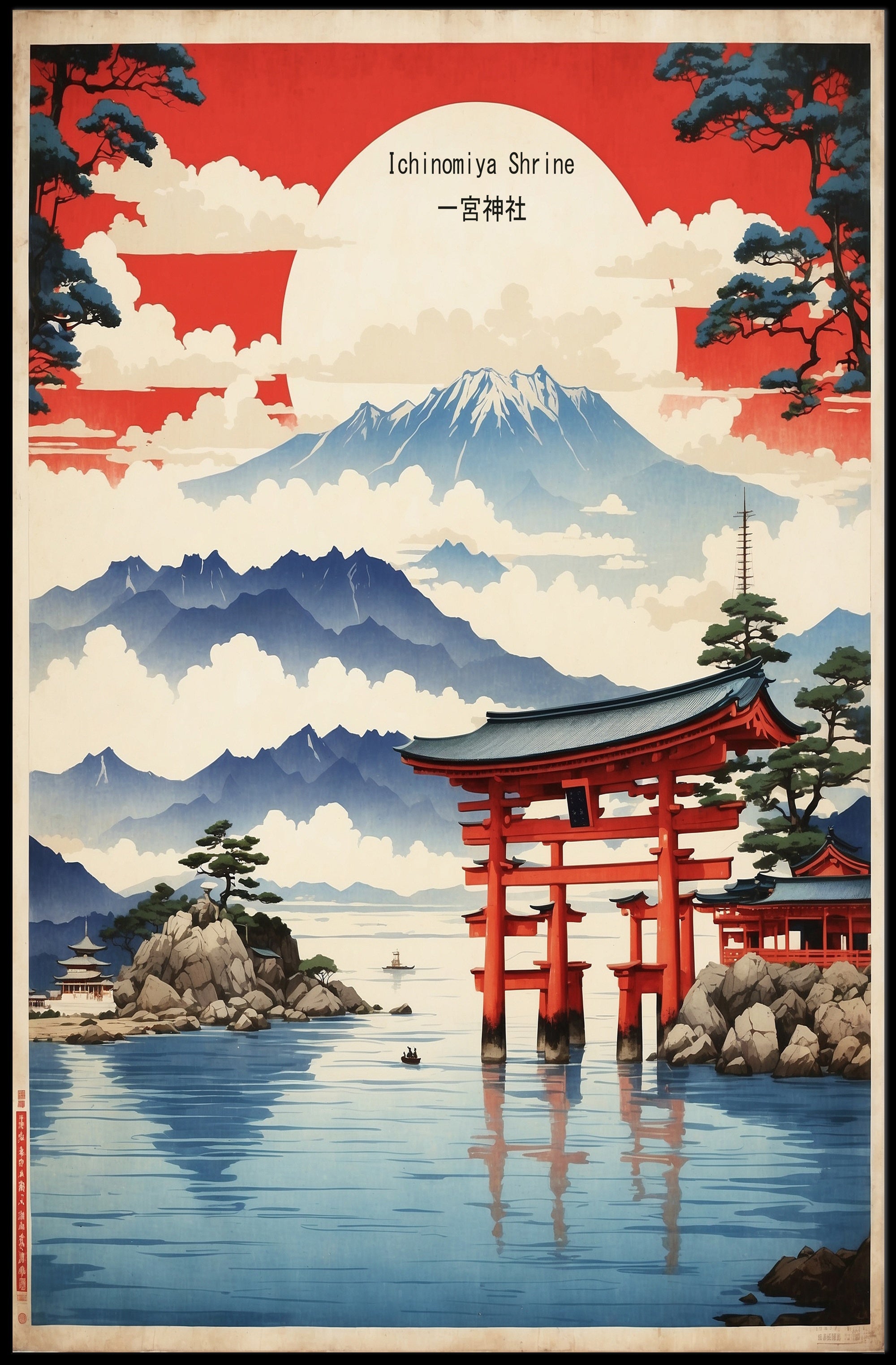 Serene Japanese Landscape with Iconic Torii Gate Poster