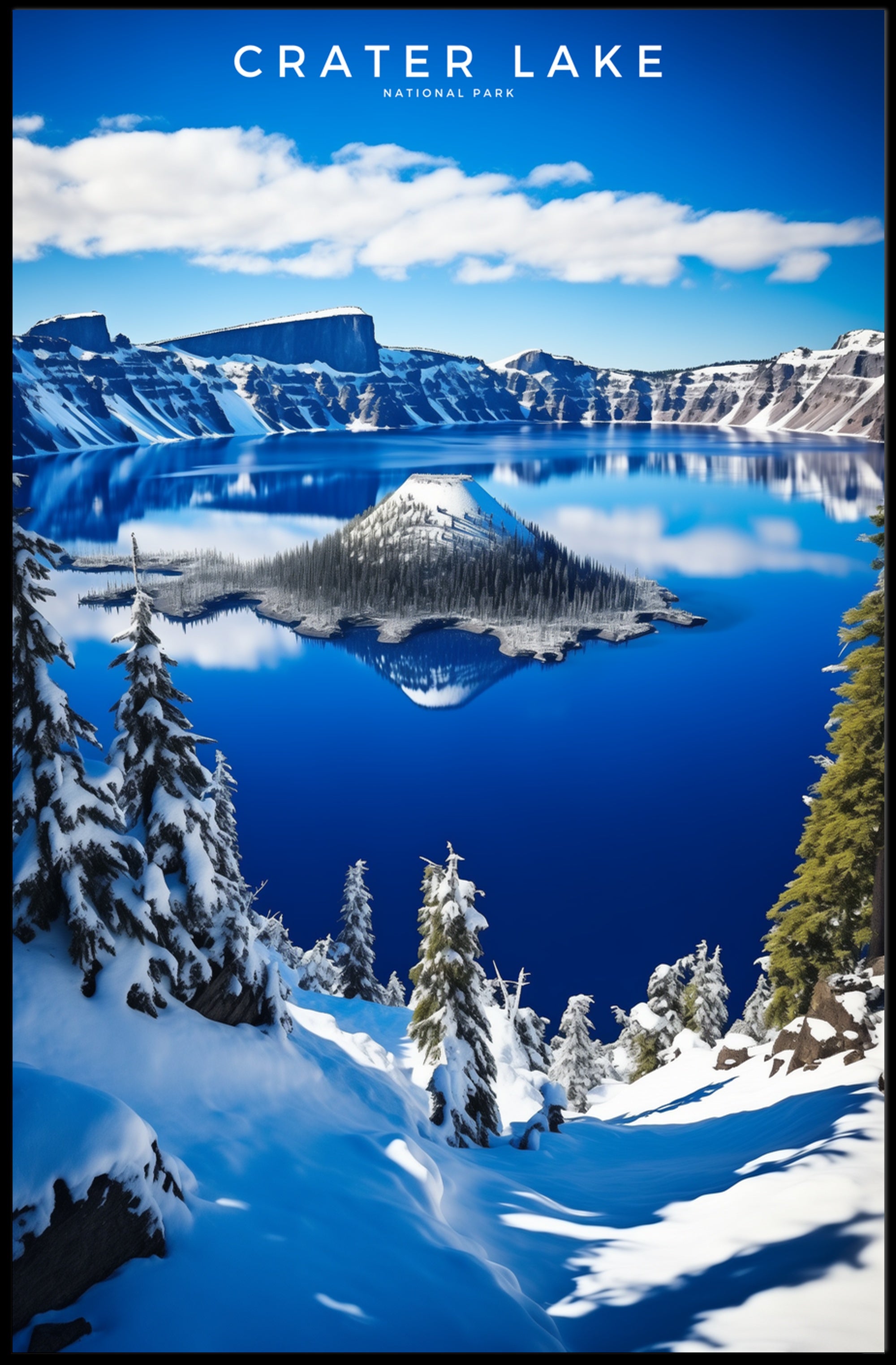 Crater Lake Winter Travel Poster Wall Art