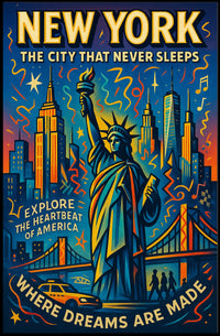 New York City Vibrant Adventure Poster Retro Wall Art