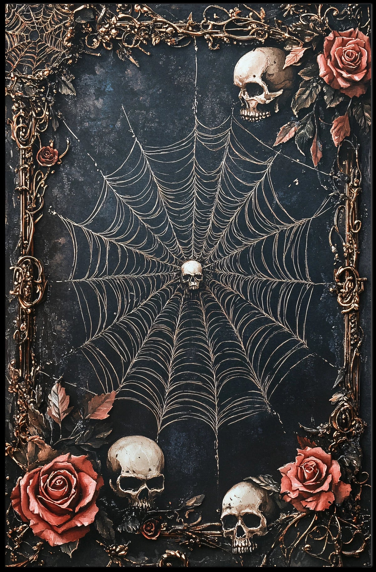 Gothic Skull Spider Web Art Poster - Abstract and Artistic Poster