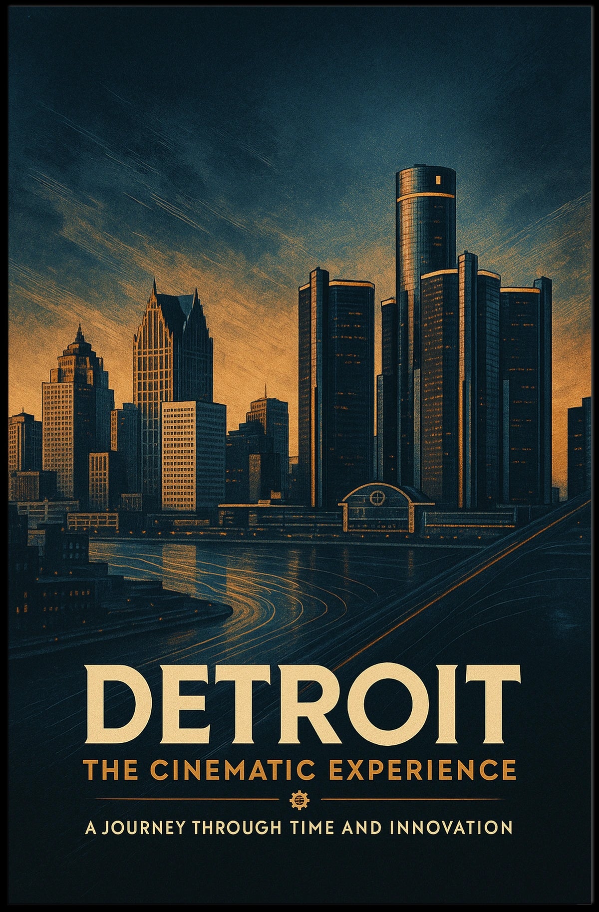 Detroit Skyline Vintage Cinematic Dramatic Poster