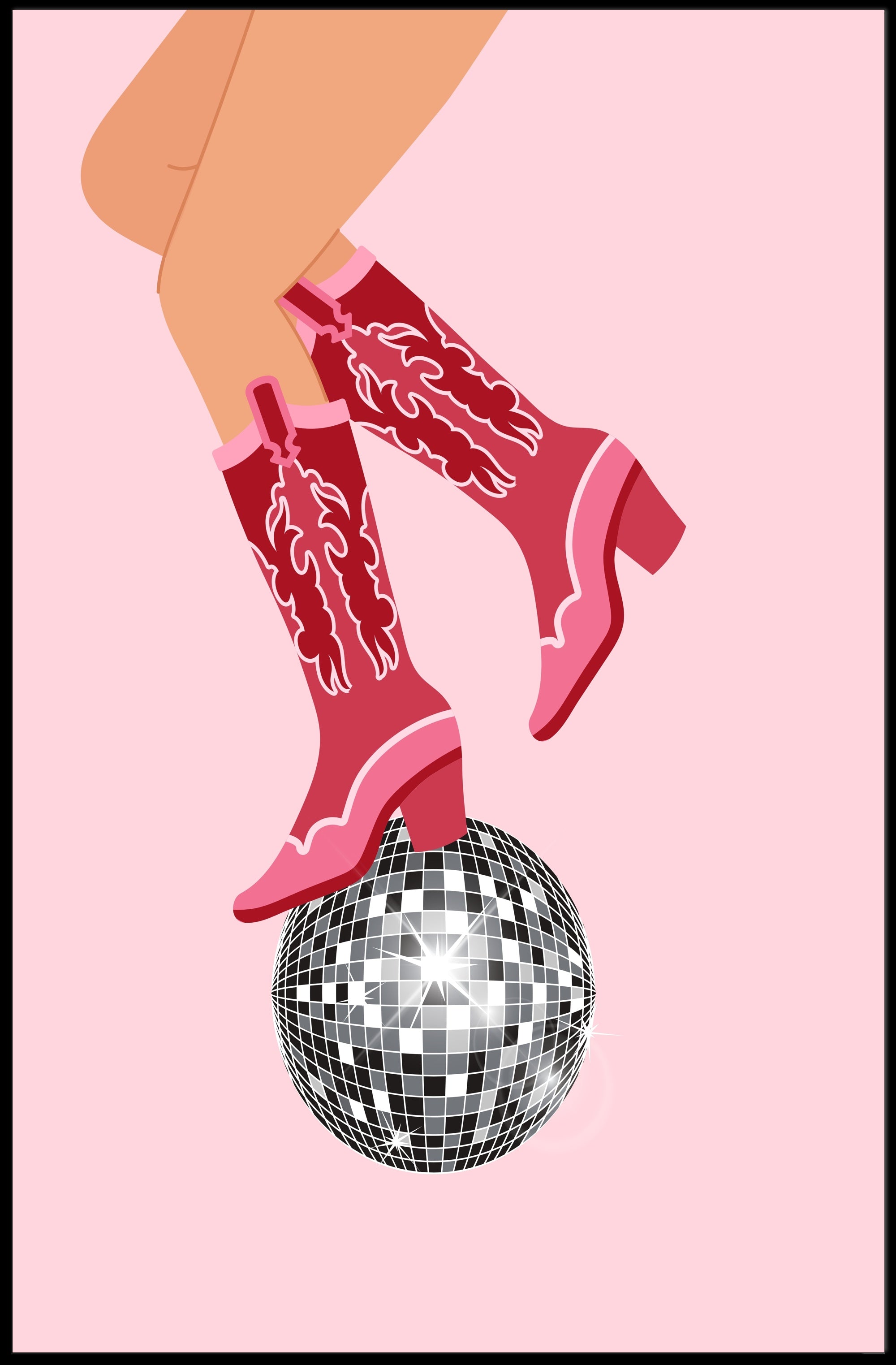 Retro Cowboy Boots Disco Ball Pop Culture Poster PosterGoat