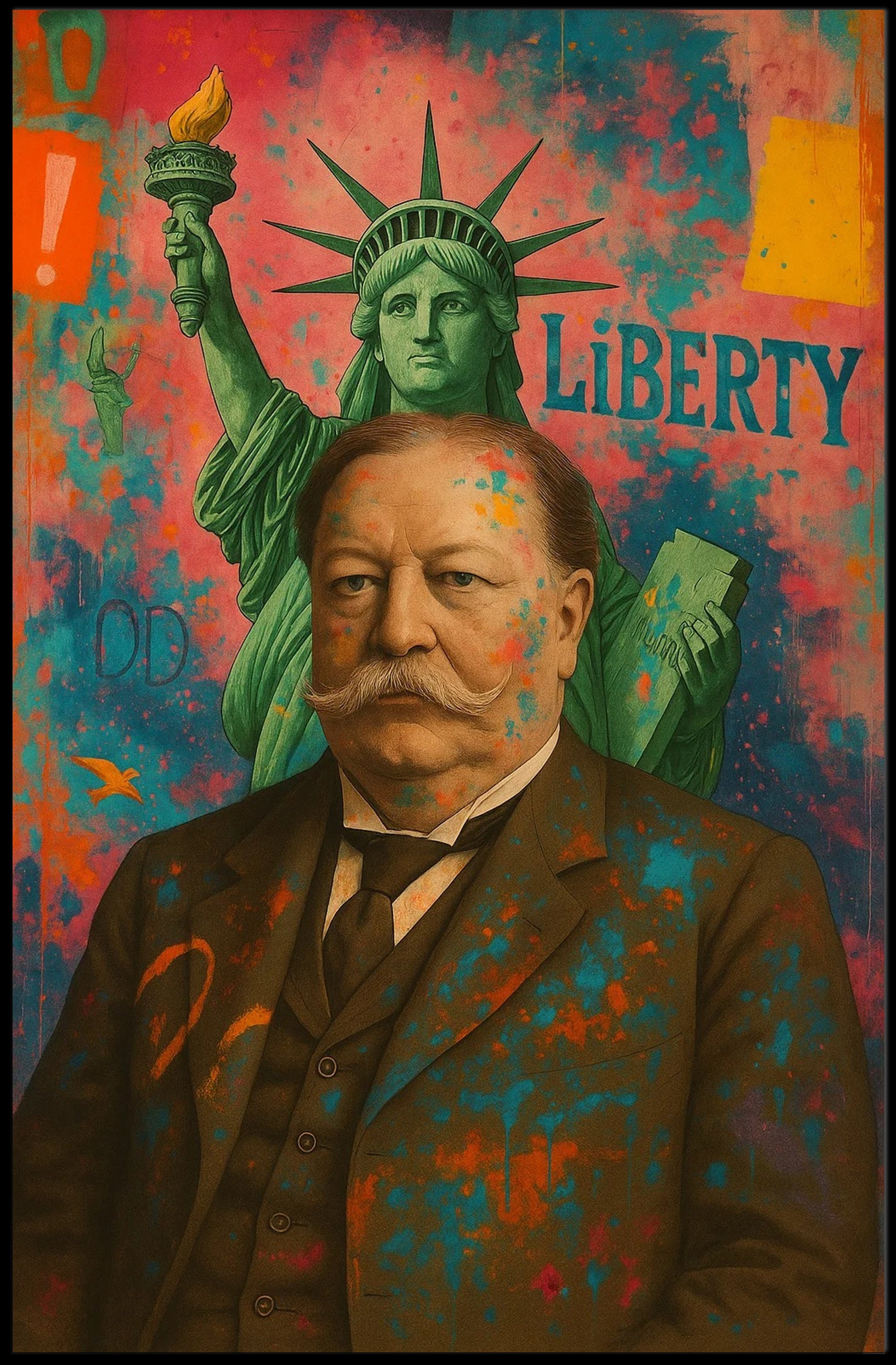 Liberty Meets Modern Chaos: Artistic or Pop Culture Poster