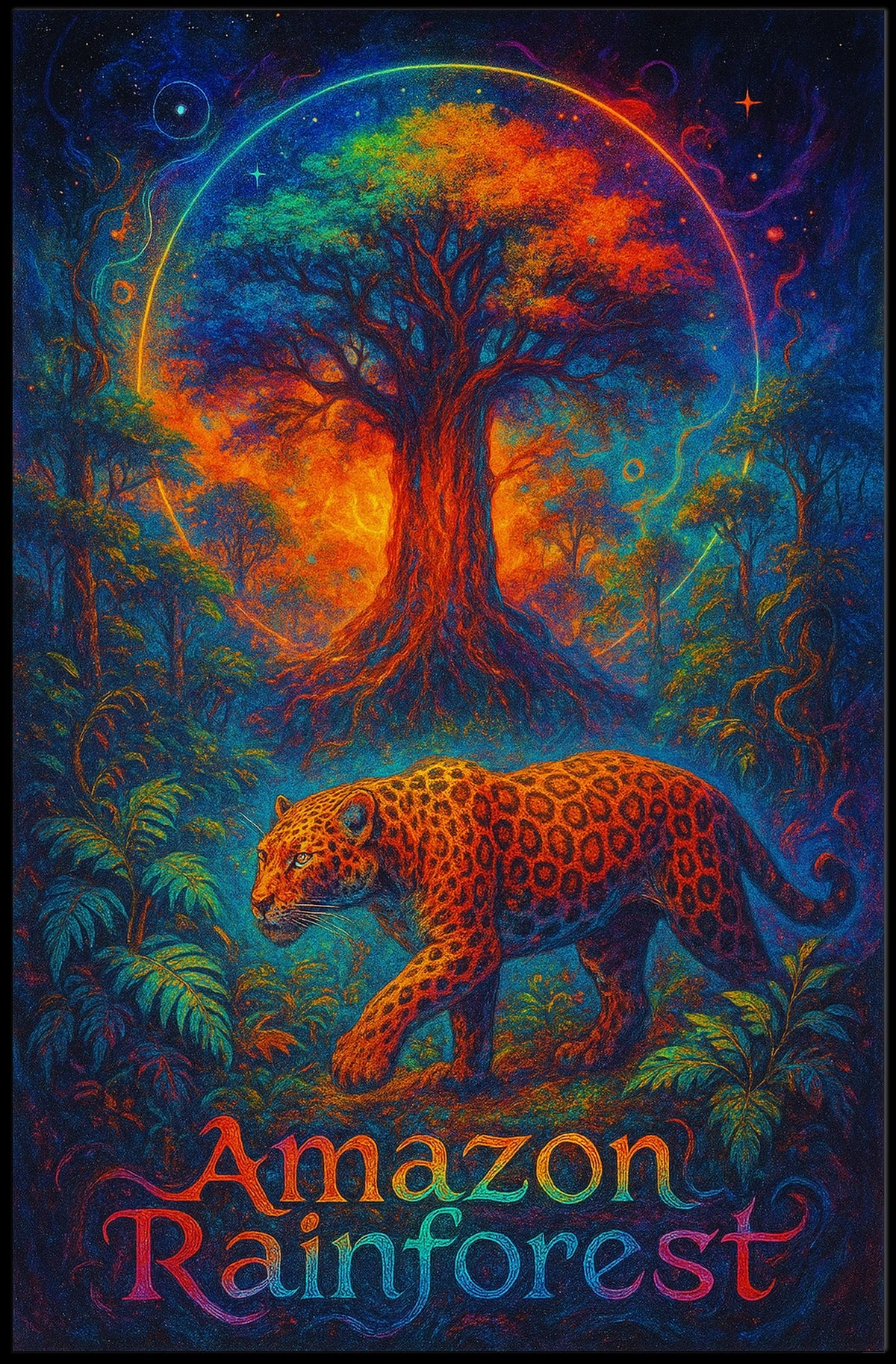 Amazon Rainforest Jaguar: Surreal Jungle Art Poster